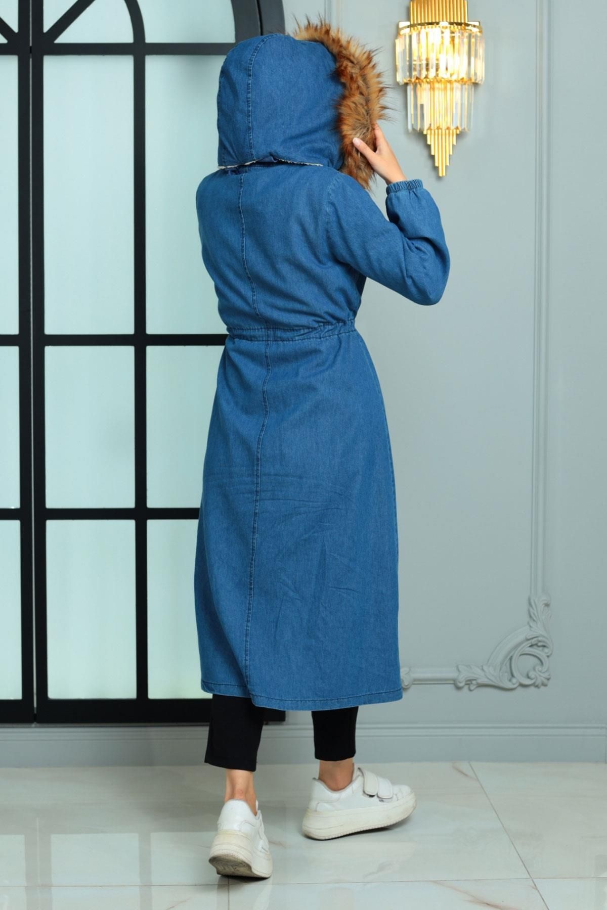 Modamihram-Płaszcz dżinsowy z kapturem Ciemny Denim 19173 5