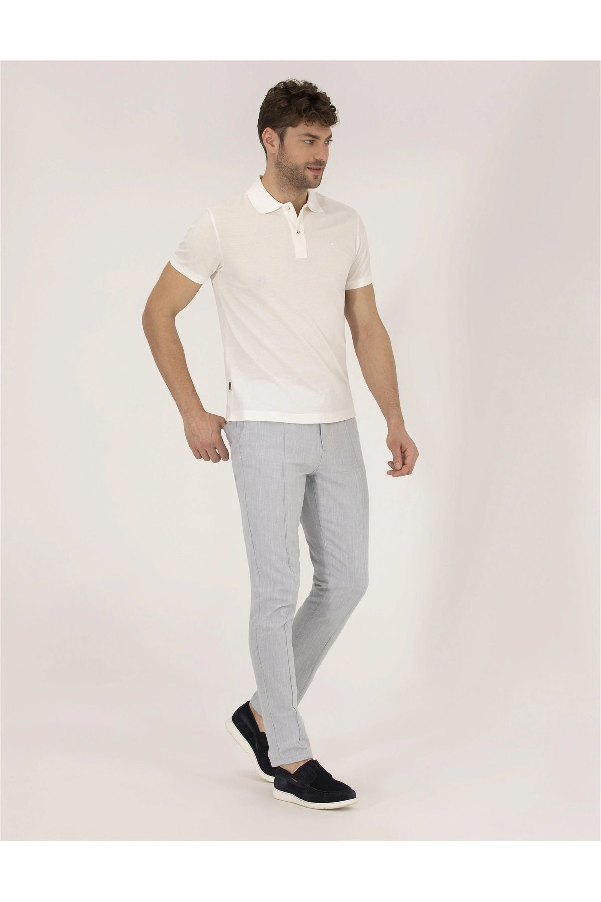تی شرت یقه پولو سفید مردانه اسلیم فیت Mercerized G021SZ011.000.1567290.VR013 Pierre Cardin
