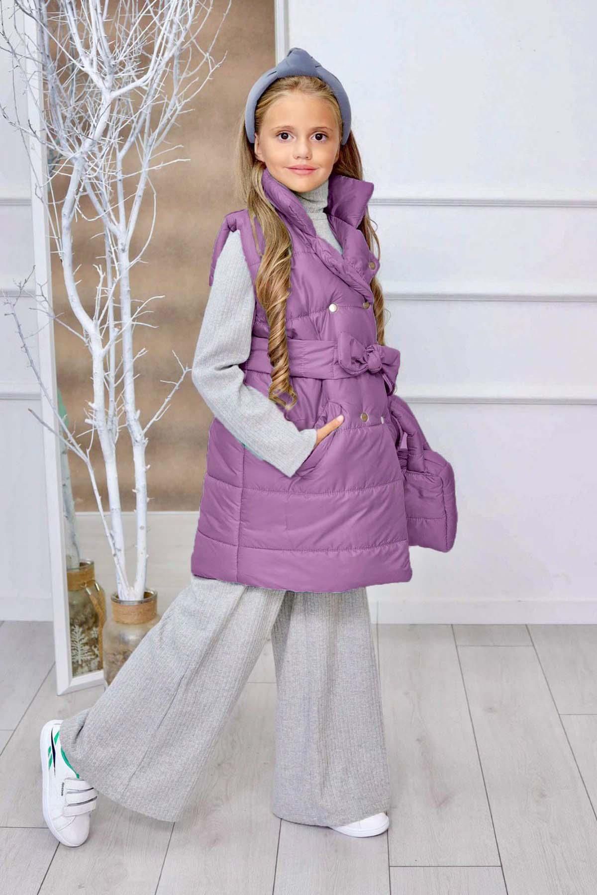 Riccotarz Girls Ribbed Flared Purple Tracksuit with Puffer Vest