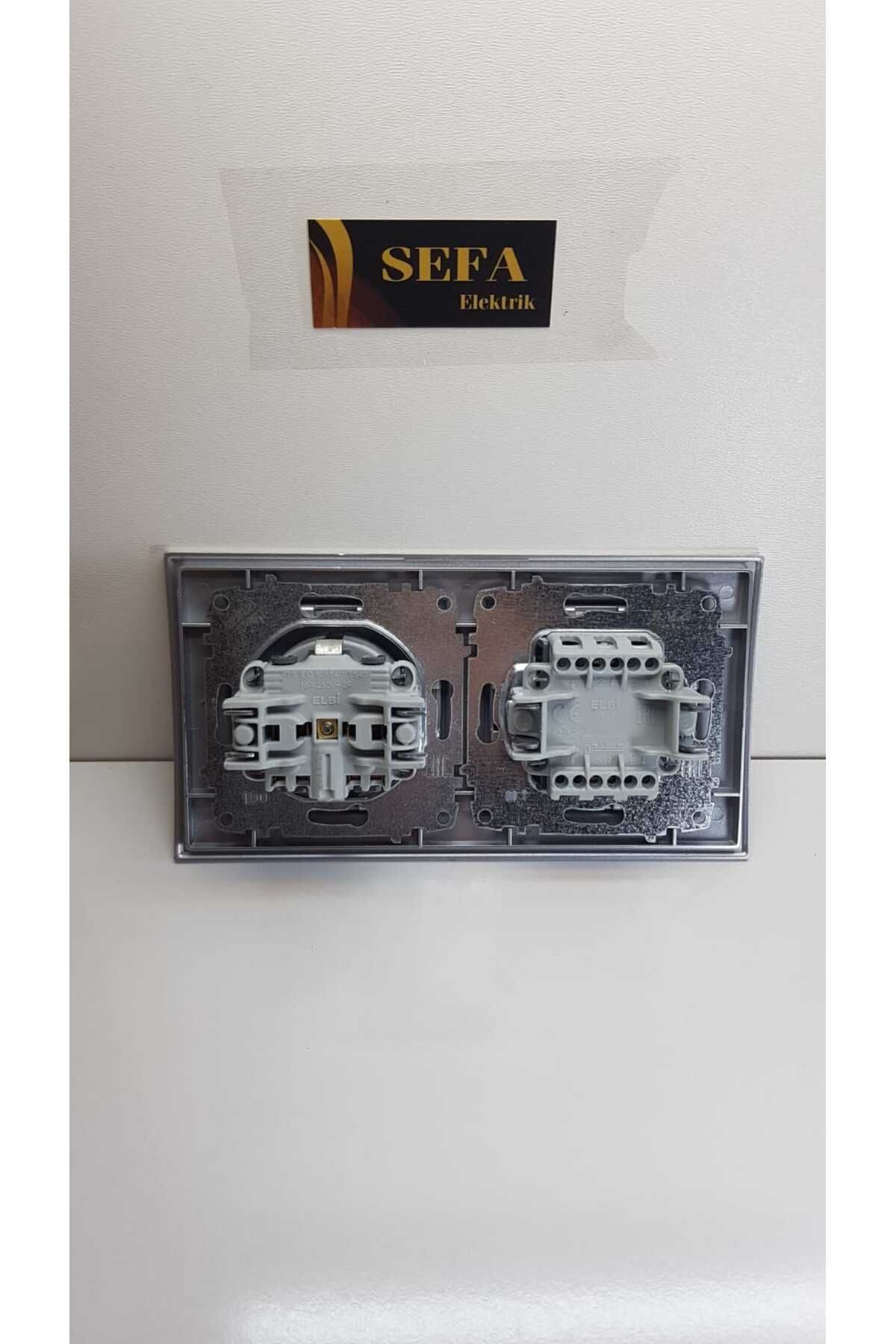 ELBİ-METALLIC GRAY SWITCH GROUNDED SOCKET WITH FRAME DOUBLE SUIT ZENA SILVERLINE SERIES 4