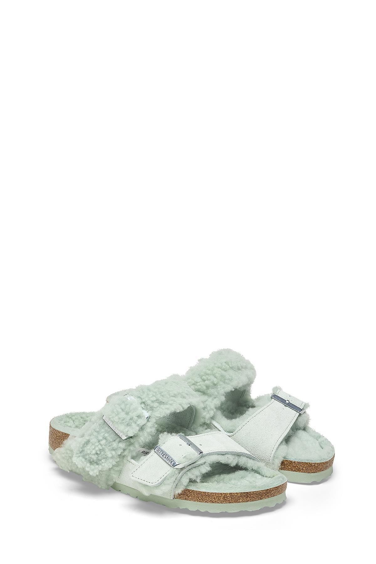 دمپایی سبز زنانه آریزونا تقسیم VL Teddy Laf Sandals 1025539 Birkenstock