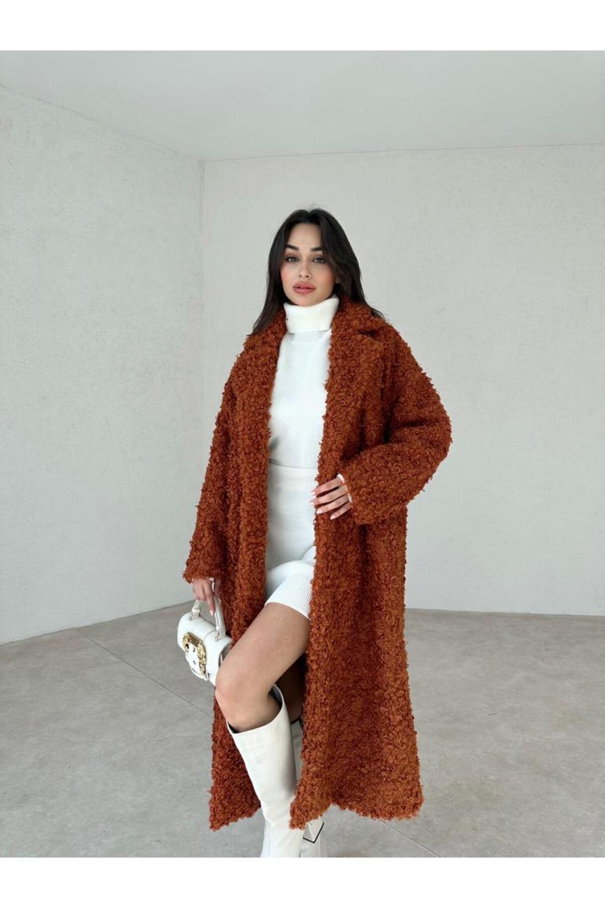 Bitter Brown Boucle Coat with Pockets