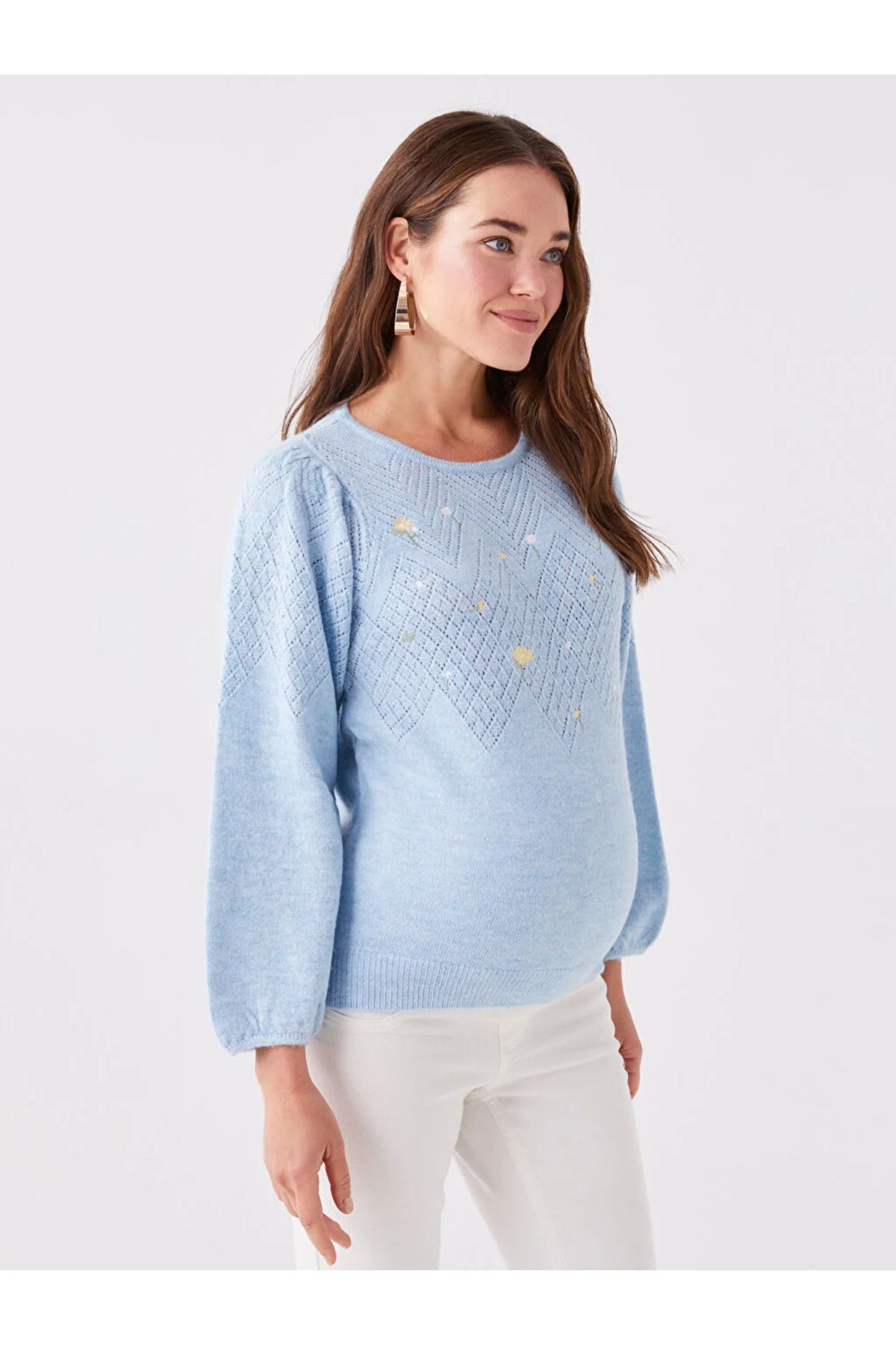 LC Waikiki-LCWAIKIKI Maternity Crew Neck Openwork Long Sleeve Maternity Knitwear Sweater 2