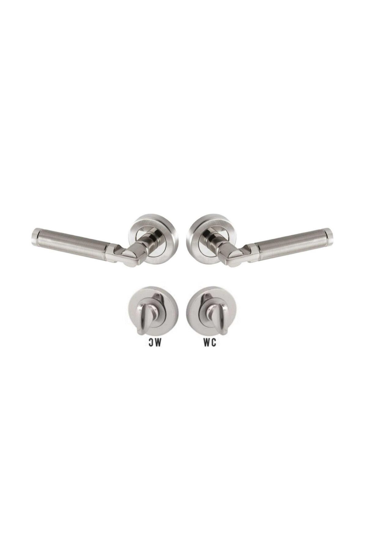 ARON-Sofuoğlu Şebboy Badge Nickel Satin (BATHROOM-WC) Door Handle & (BATHROOM-WC) Door Lock 1 Set 2