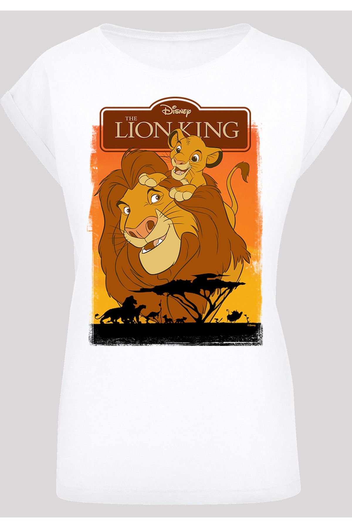 Der Trendyol und mit Damen Schulter Damen-T- König mit Simba Löwen Mufasa verlängerter F4NT4STIC Disney Shirt der -