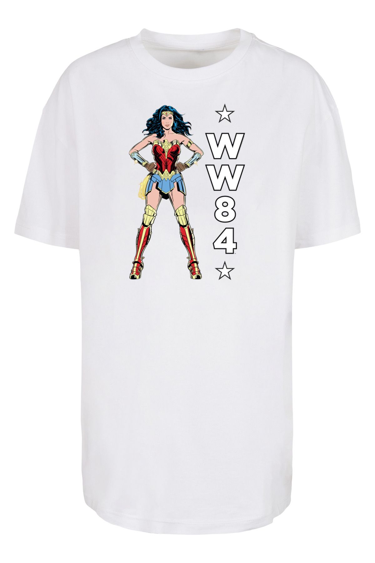 Logo Standing Boyfriend-T-Shirt Damen Woman F4NT4STIC Comics Damen DC Trendyol 84 übergroßem -WHT für Wonder - mit