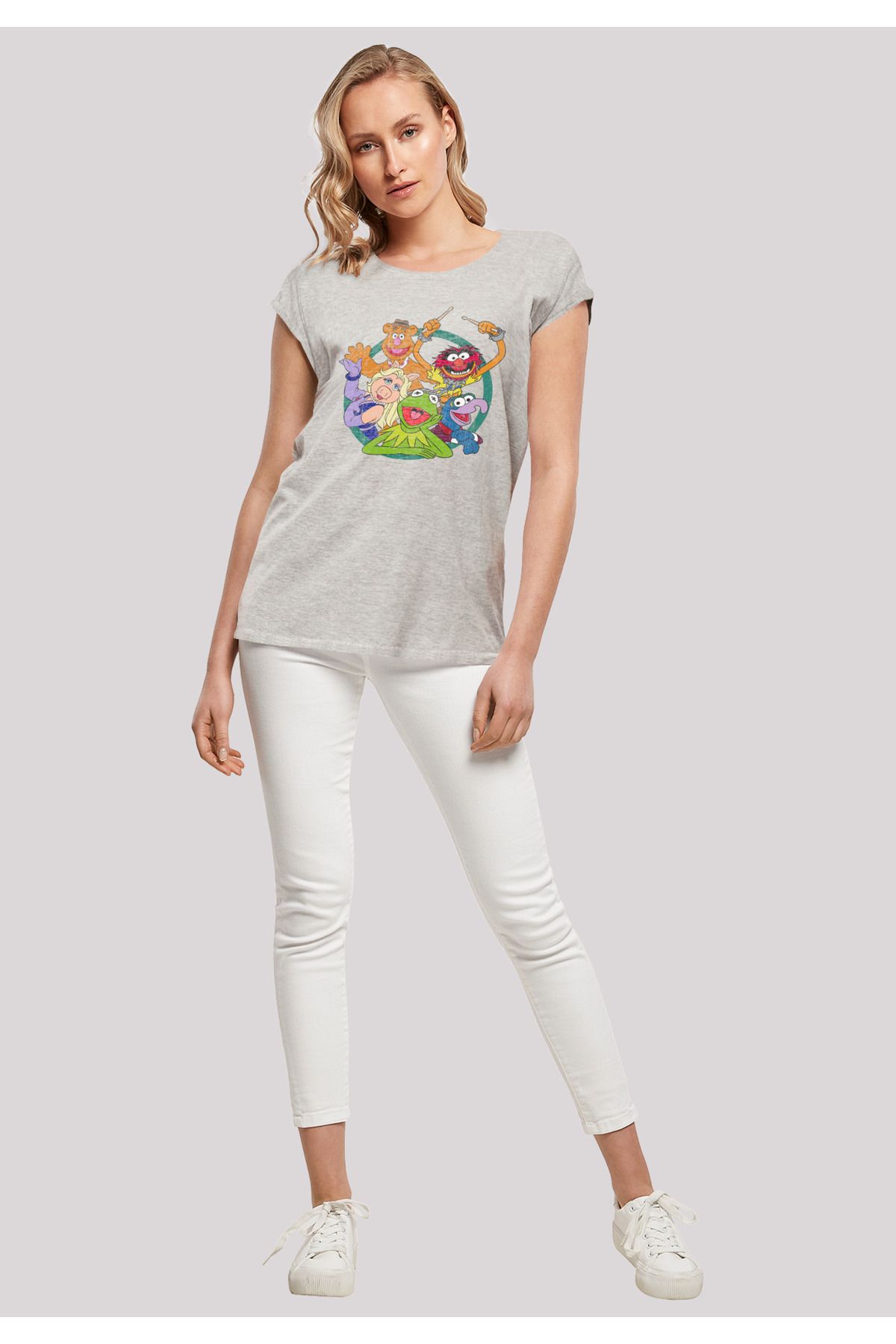 F4NT4STIC Muppets Circle Group mit - Disney verlängerter The Schulterpartie Damen Trendyol Damen-T-Shirt mit
