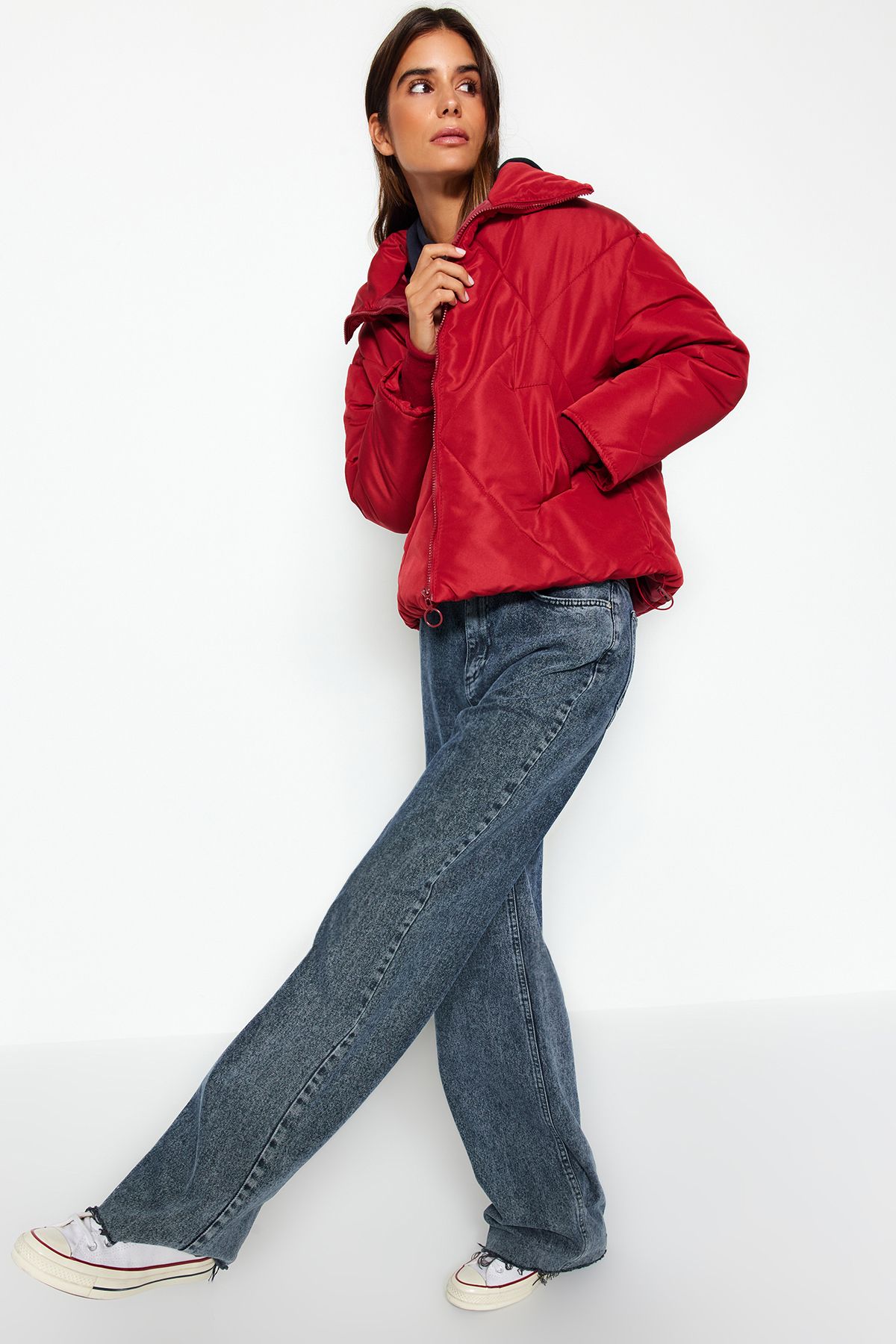 Red puffer jacket womens zara top