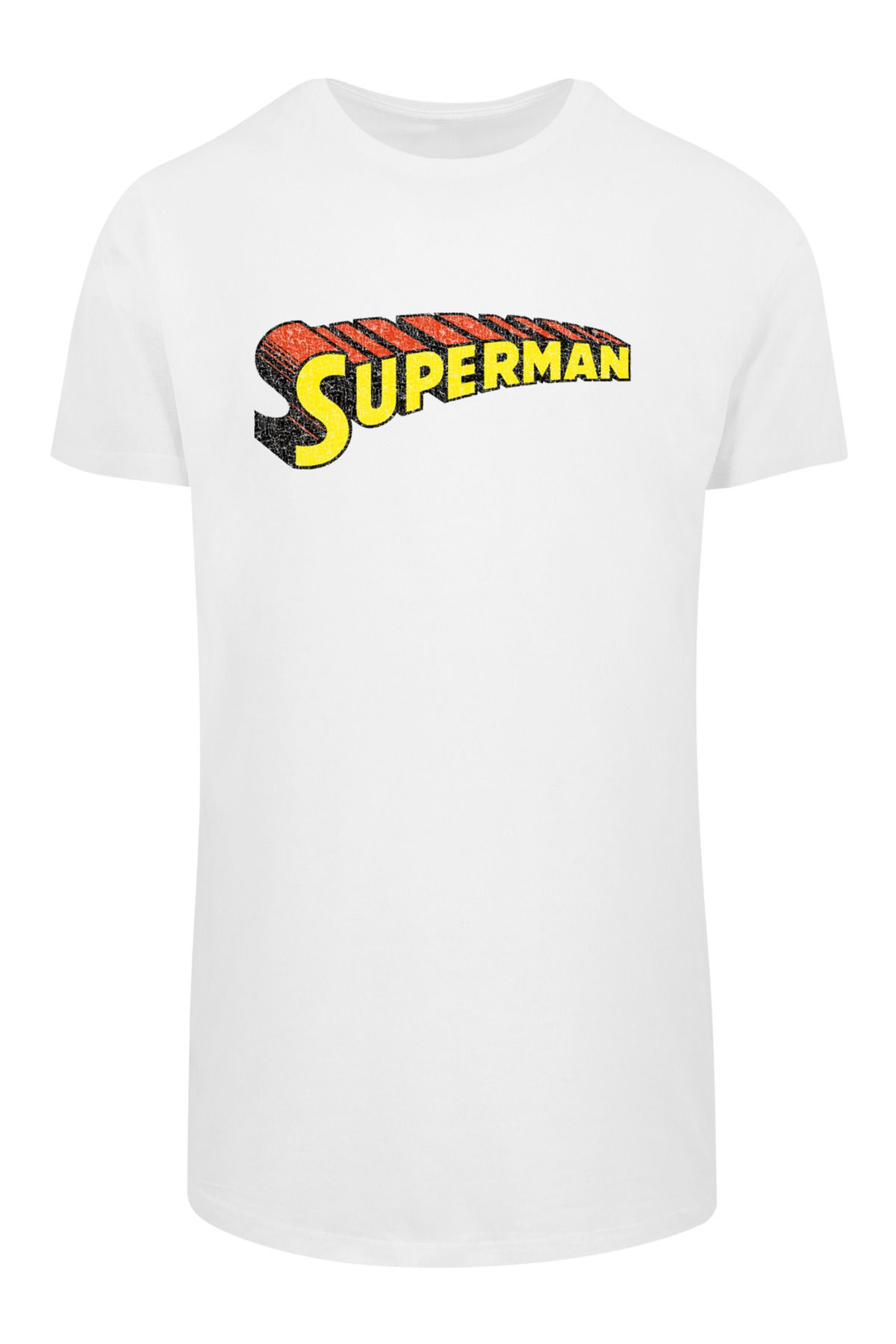 Crackle T-Shirt Superman langen Telescopic - geformtem Logo-WHT DC F4NT4STIC mit Comics Herren Trendyol