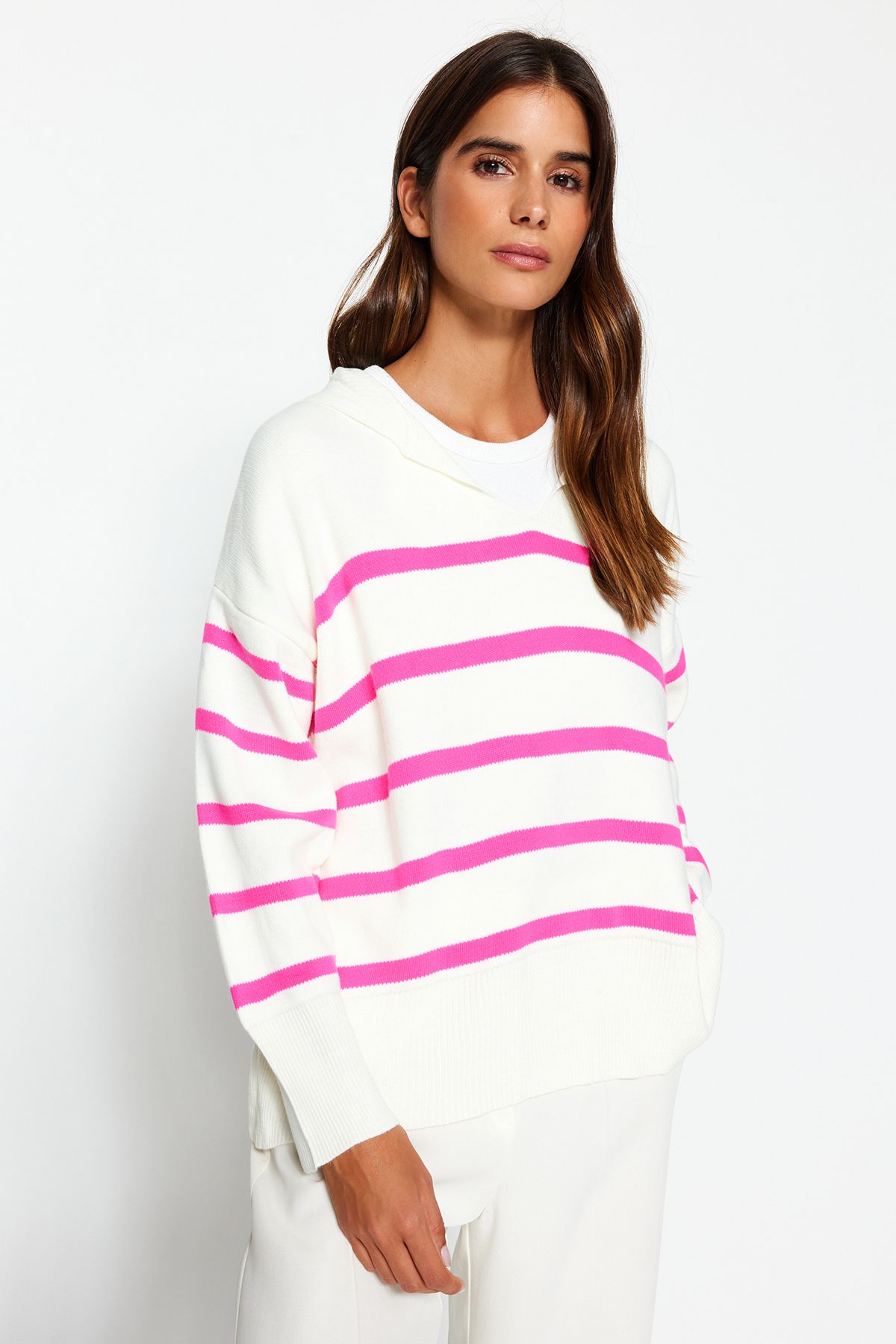 Pink and white striped sweatshirt outlet
