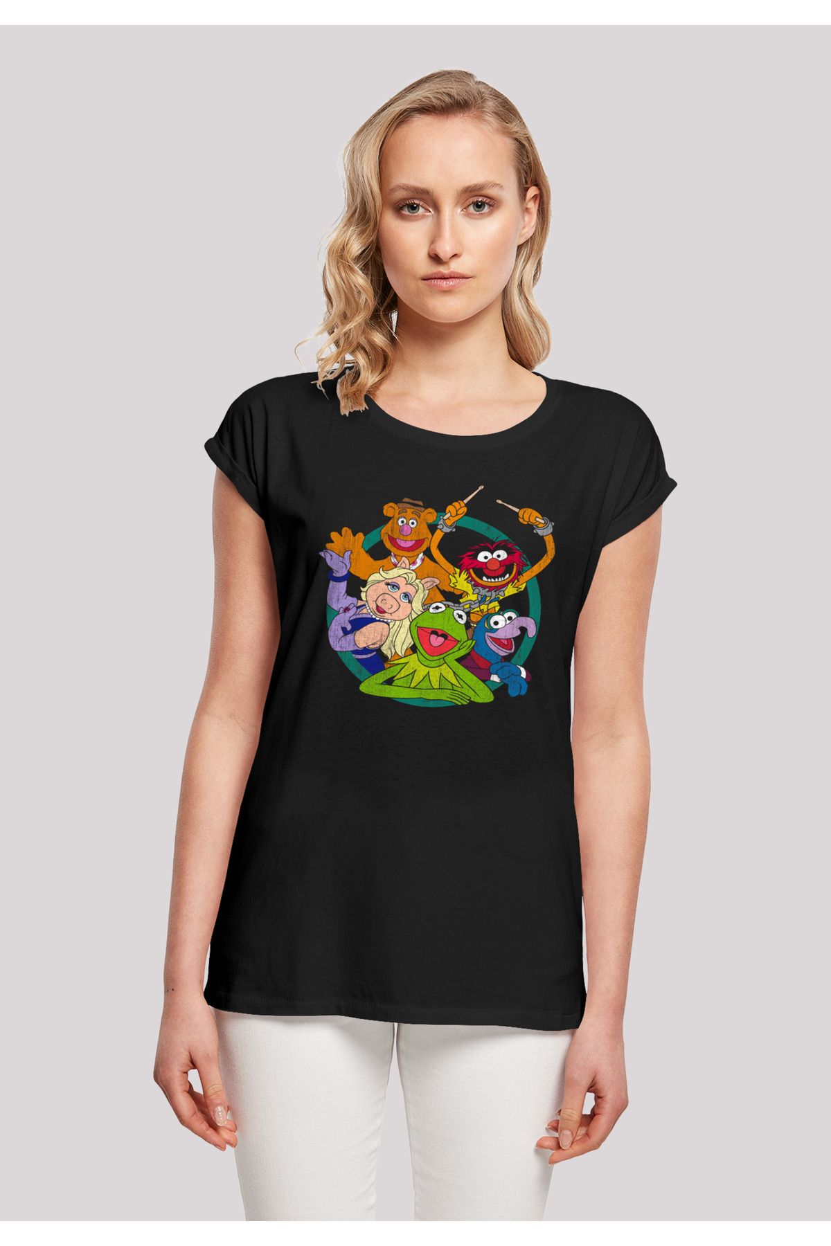 Schulterpartie mit Disney Muppets Damen Circle mit Group verlängerter - The Trendyol F4NT4STIC Damen-T-Shirt