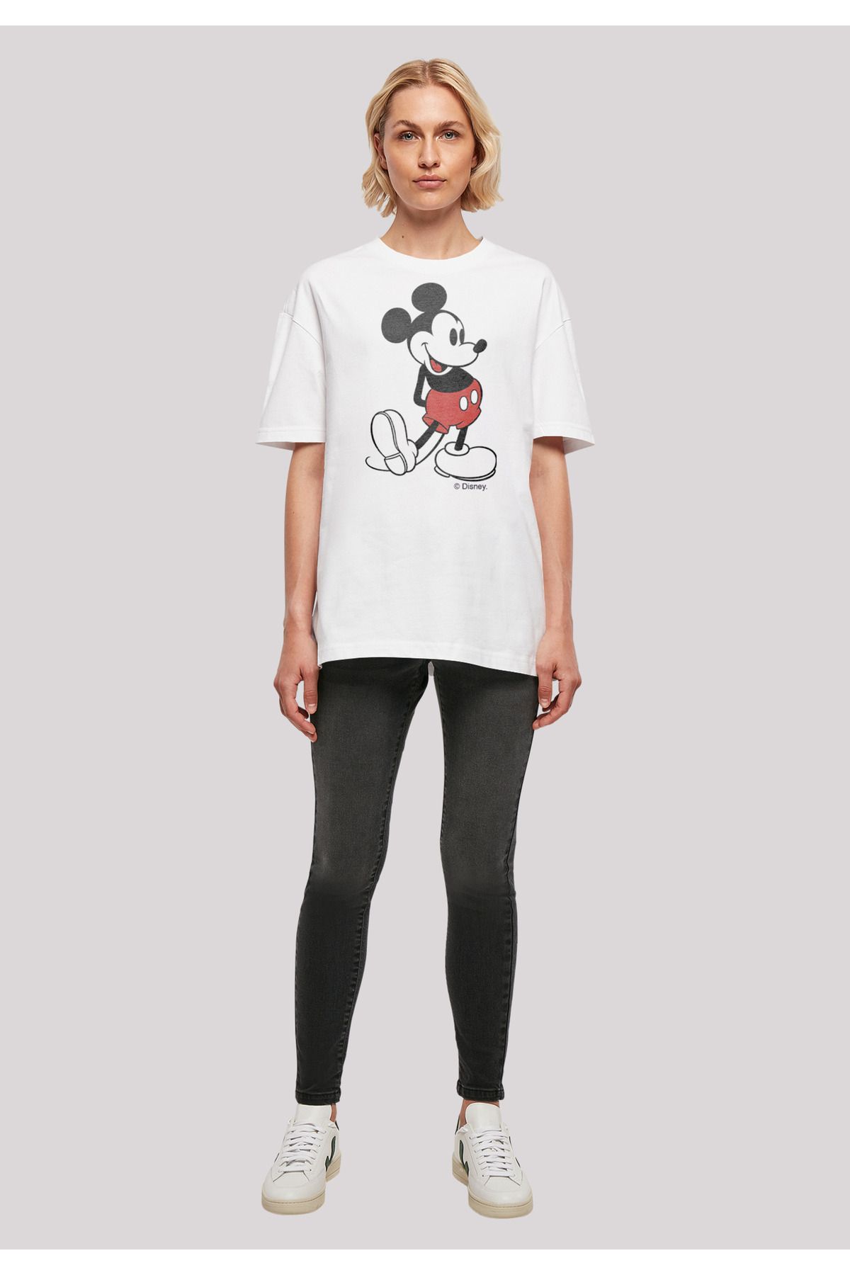 F4NT4STIC - Damen Damen Trendyol übergroßem Boyfriend-T-Shirt Disney mit für Mickey-Mouse-Kickin-Retro-Pocket