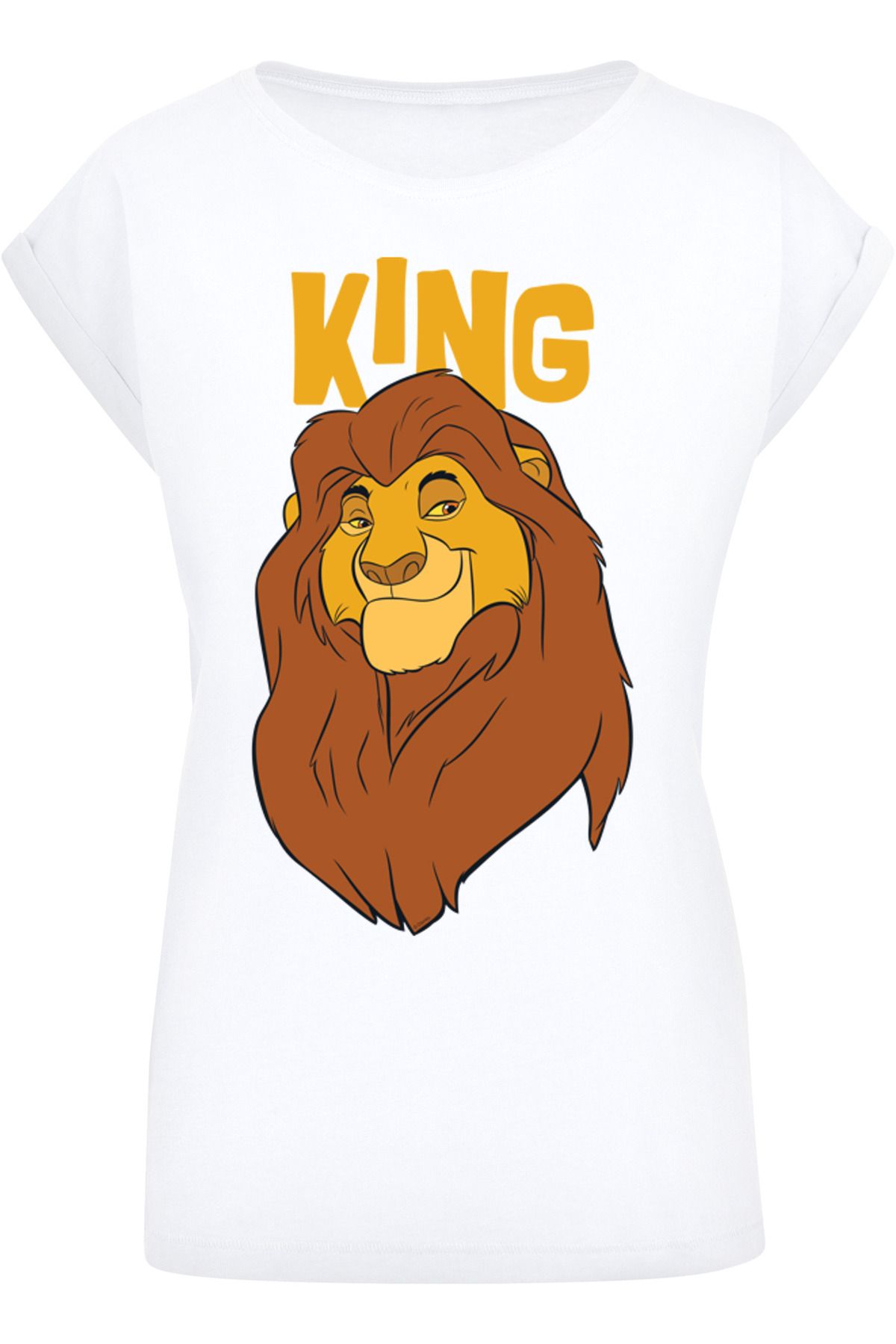 King-WHT - Der Disney Löwen mit Schulter Damen F4NT4STIC Trendyol Damen-T-Shirt König verlängerter der mit Mufasa