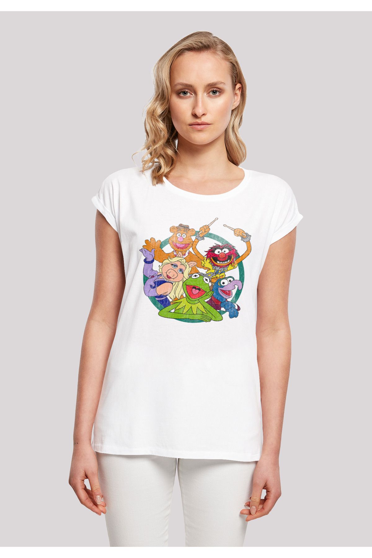 F4NT4STIC The mit mit Schulterpartie - Circle Group Muppets Disney verlängerter Damen Trendyol Damen-T-Shirt