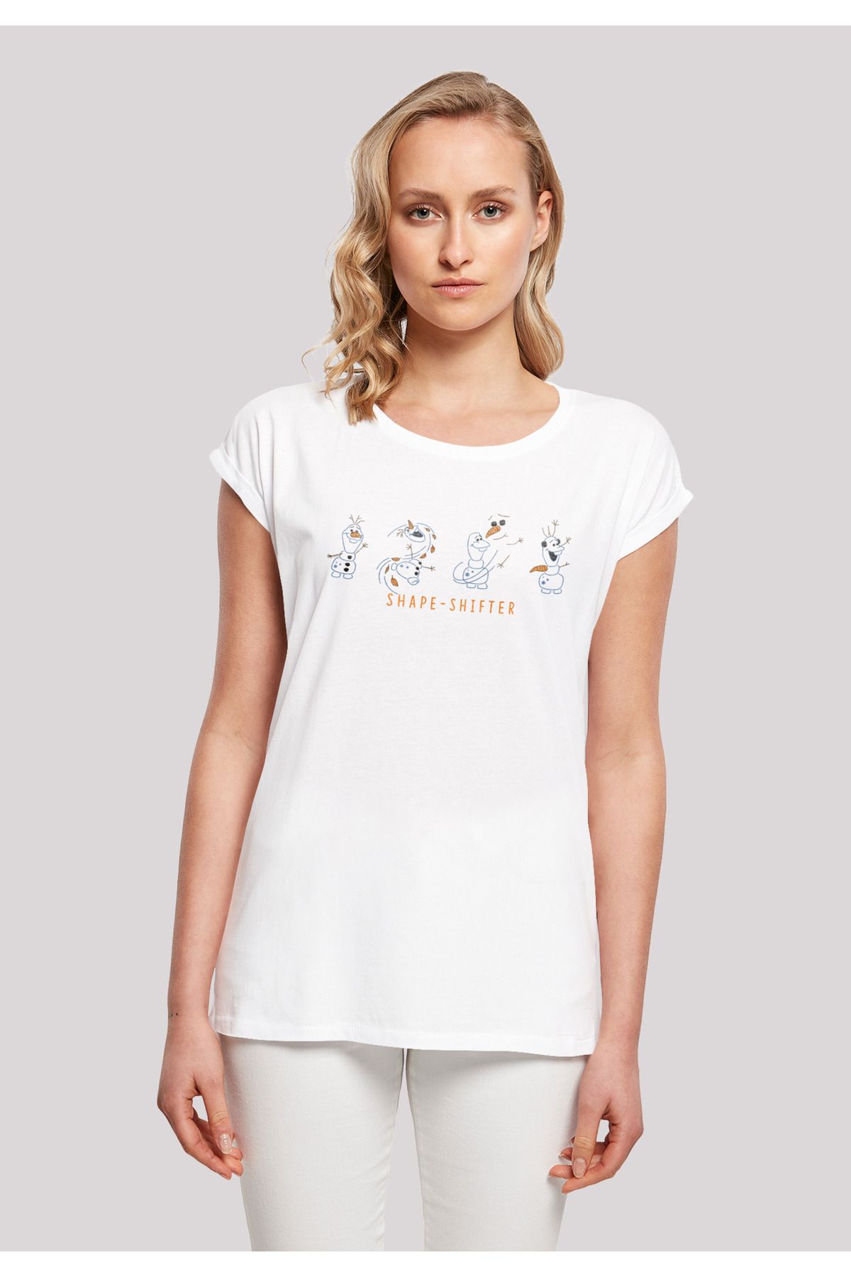 Damen 2 Schulter mit verlängerter mit Disney - Frozen Shape-Shifter Damen-T-Shirt Olaf F4NT4STIC Trendyol