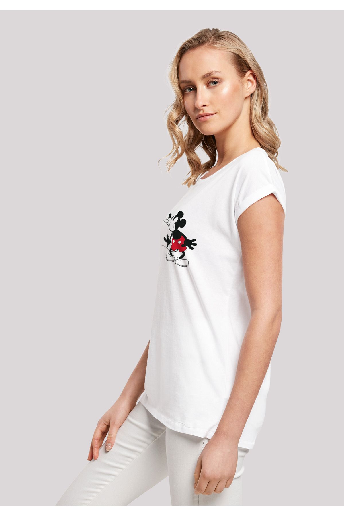 F4NT4STIC Damen Disney Mickey-Mouse-Tongue Ladies Extended Shirt T- - mit Shoulder Trendyol