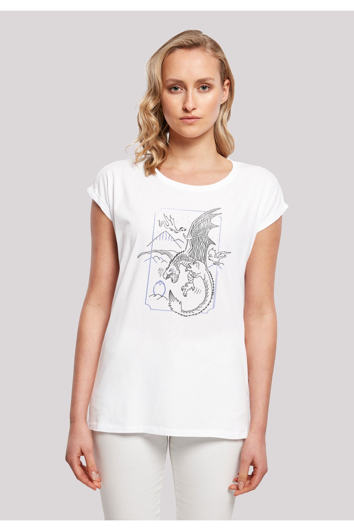 Potter Trendyol F4NT4STIC Damen-T-Shirt Art-WHT - verlängerter Damen mit Line Harry mit Dragon Schulter