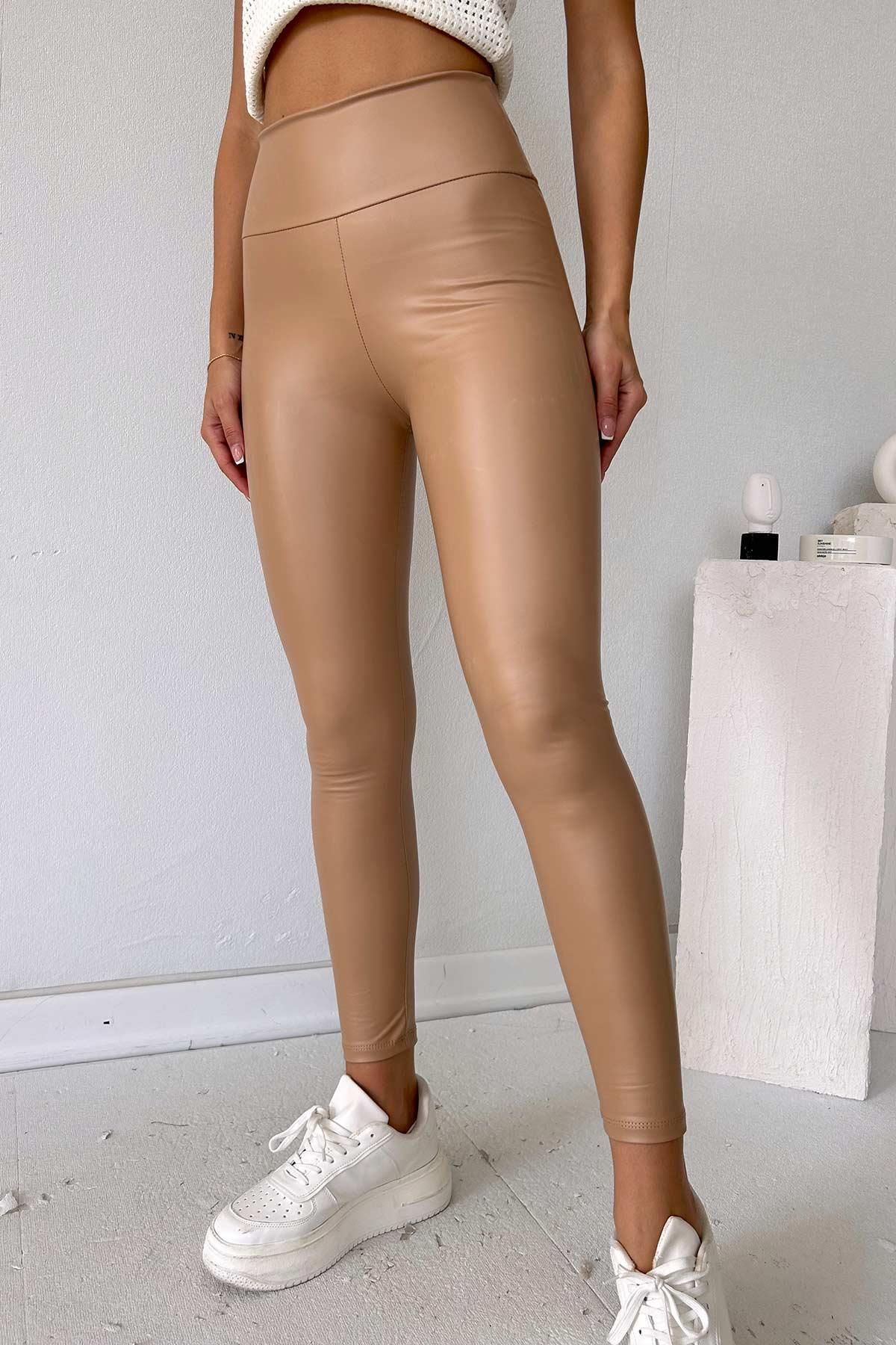 Tan faux leather leggings discount