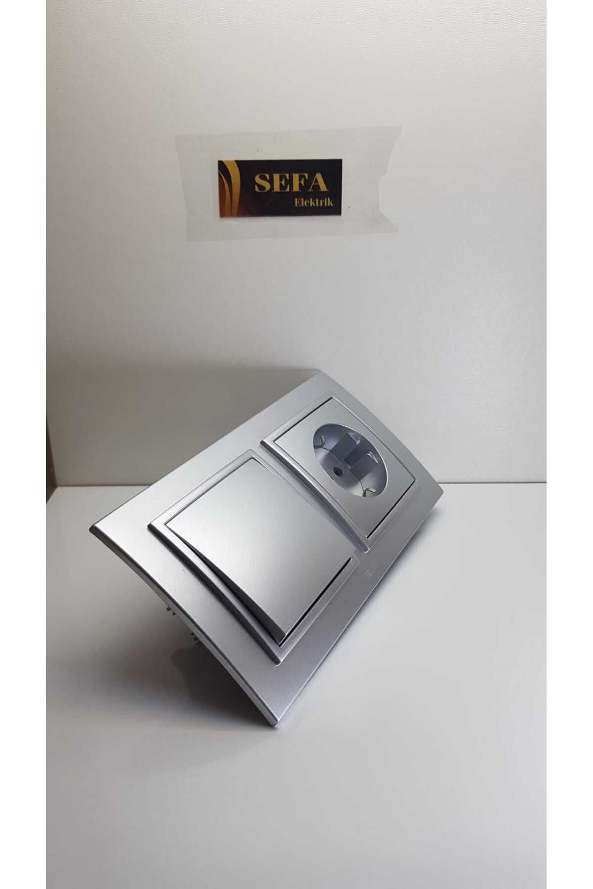 ELBİ-METALLIC GRAY SWITCH GROUNDED SOCKET WITH FRAME DOUBLE SUIT ZENA SILVERLINE SERIES 2