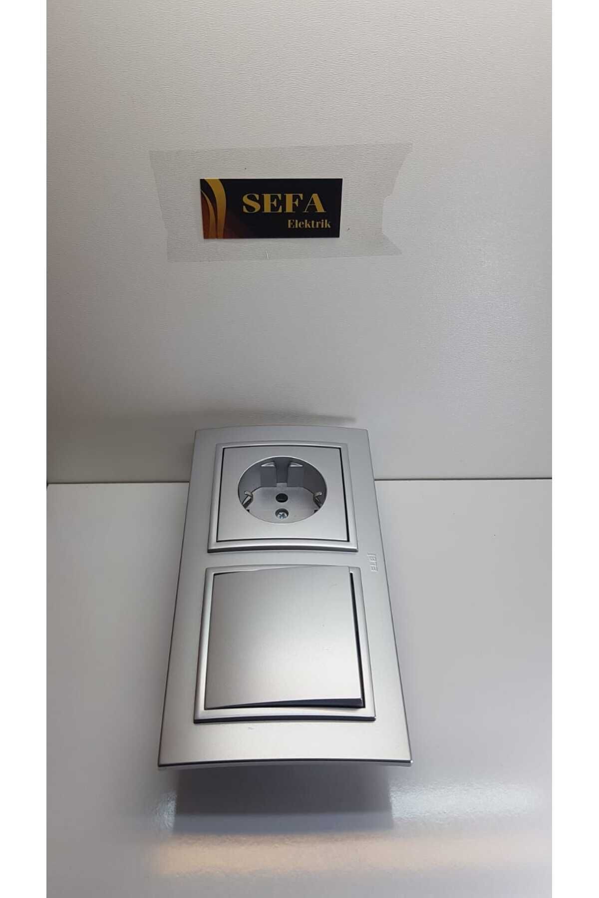 ELBİ-METALLIC GRAY SWITCH GROUNDED SOCKET WITH FRAME DOUBLE SUIT ZENA SILVERLINE SERIES 3