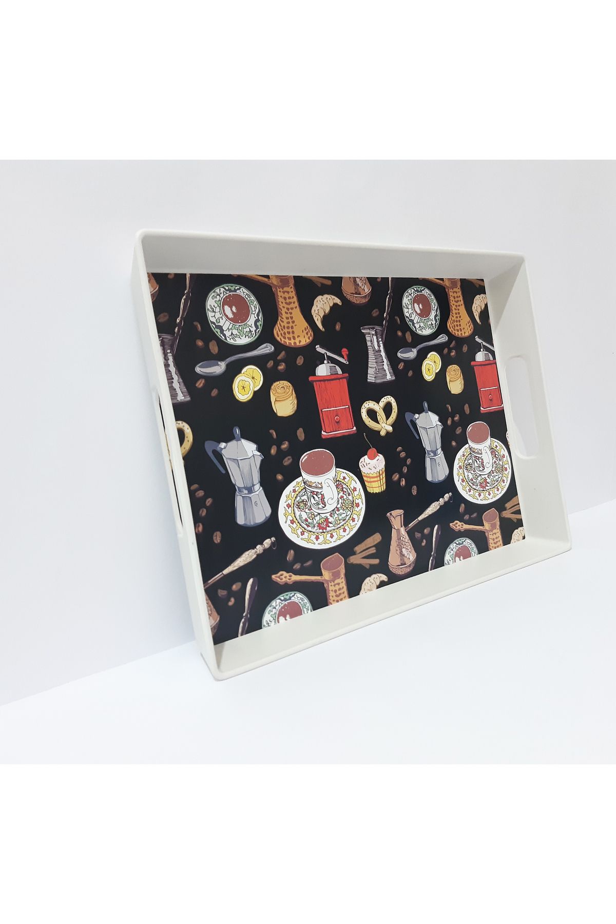renkli çiçekler-Tea Tray Plastic Patterned Tea Tray 6