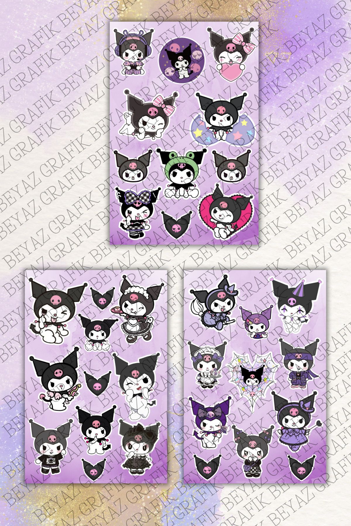 Kuromi Sticker Etiket Seti - Laptop Telefon Notebook Defter (12 Adet)