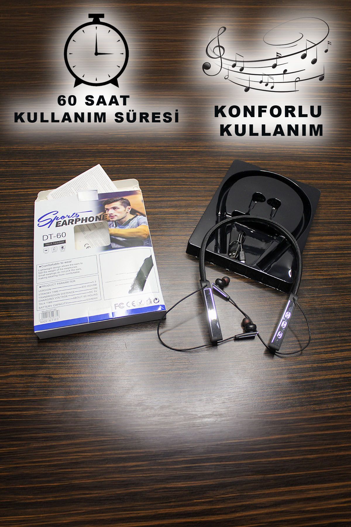 DUMKAY DMK Boyun Askılı Deri Bluetooth Kulakiçi Kulaklık 60 Saat Müzik Dinlemenin Keyfini Çıkarın