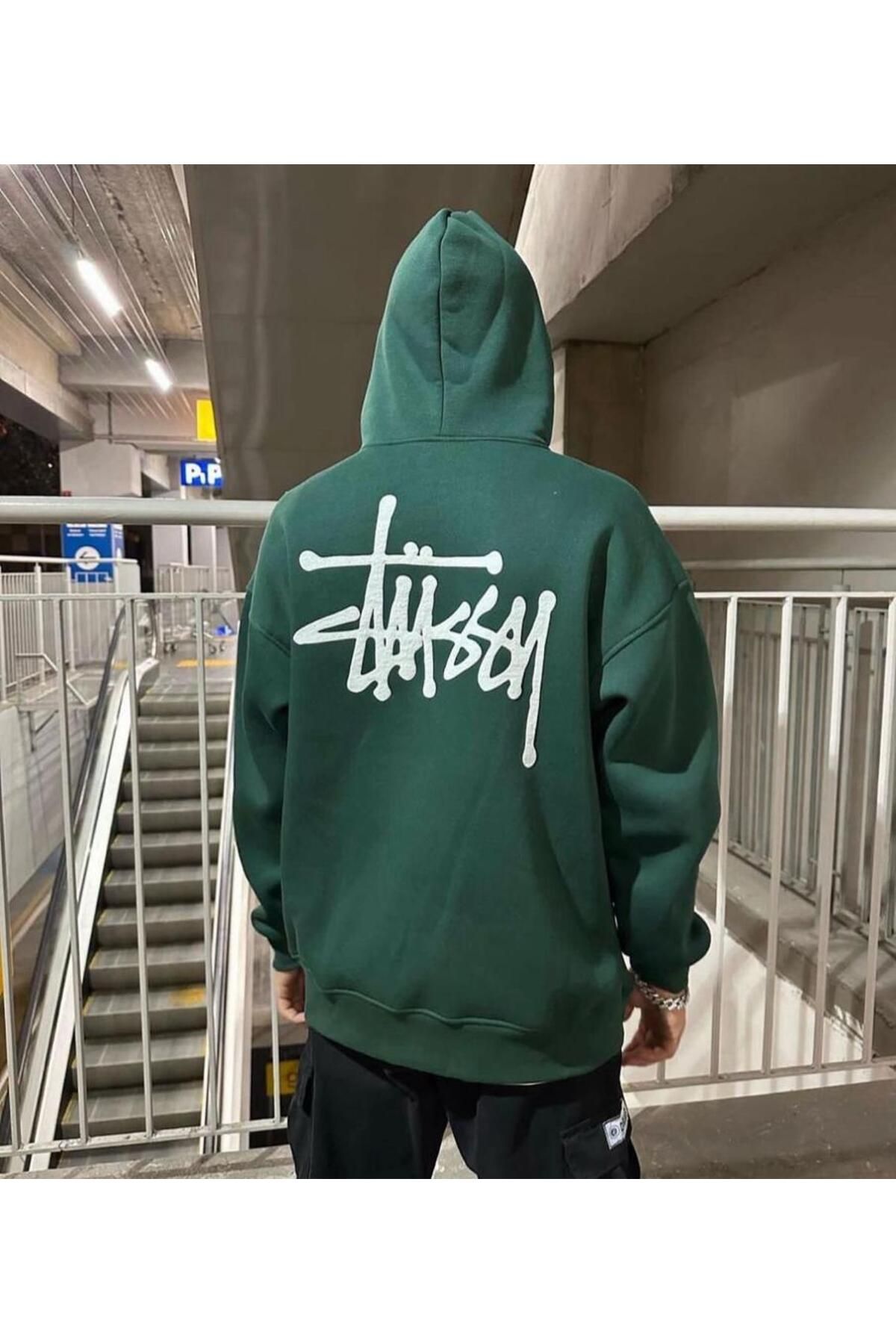 hoz fashion Unisex Nefti Green Stussy Printed Hooded Oversize Sweatshirt Hoodie Trendyol