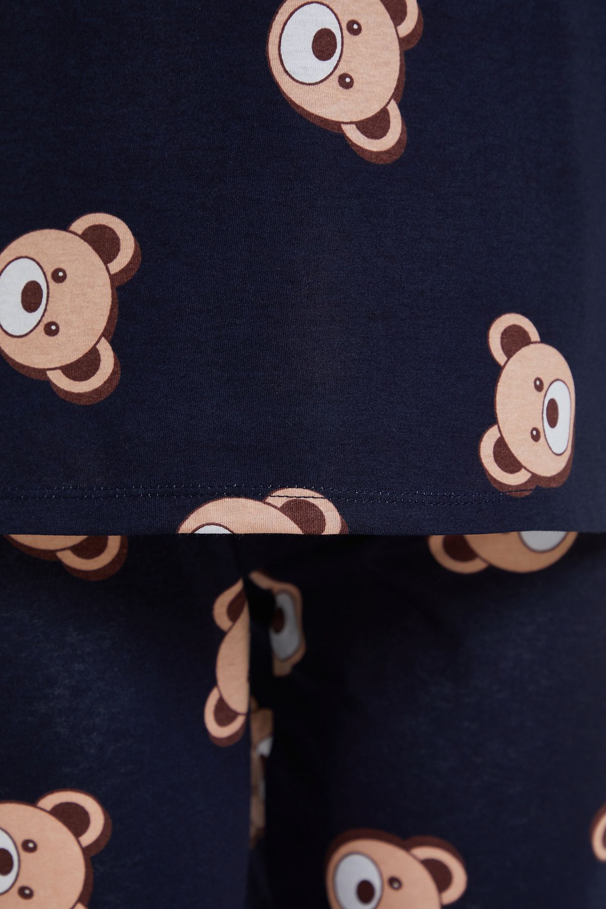 Trendyol Curve-Marineblaues Pyjama-Set aus Strick mit Teddybär-Muster TBBAW23AI00039 7
