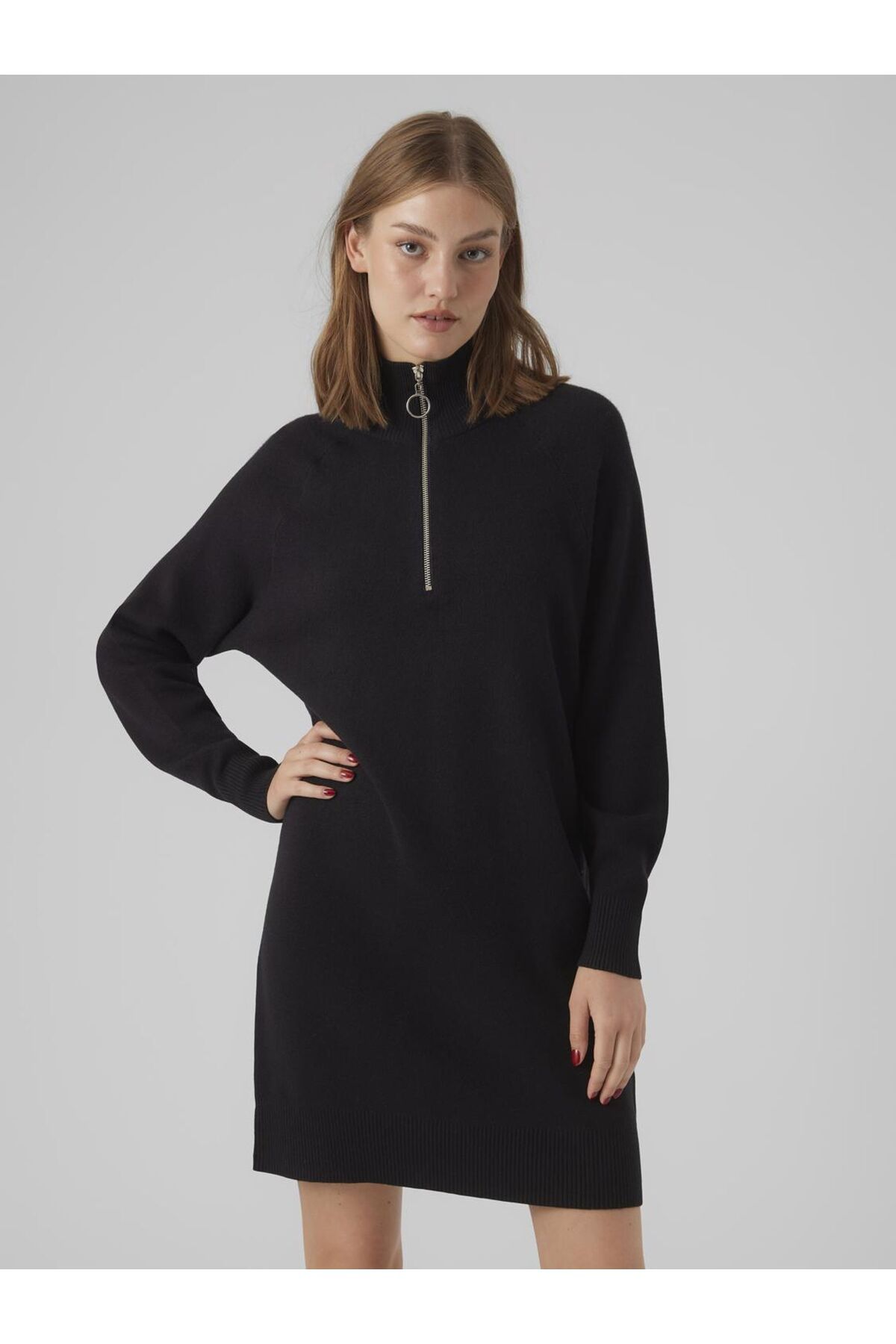 Trendyol - ZIPPER LS DRESS REP Strickkleid Vero HIGHNCK VMGOLDNEEDLE Moda