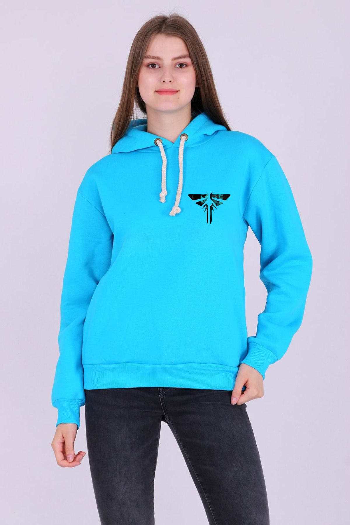Tshirthane Women s Oversize Turquoise Hoodie Trendyol