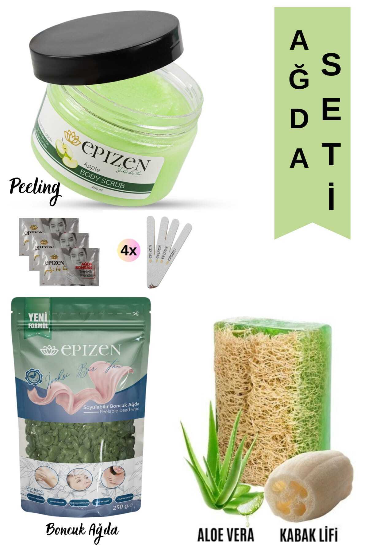 EPİZEN Azulen Boncuk Ağda - Vücut Peeling Bakım Seti Kabak Lifli Aloe Vera Sabun Hediyeli — 25682345