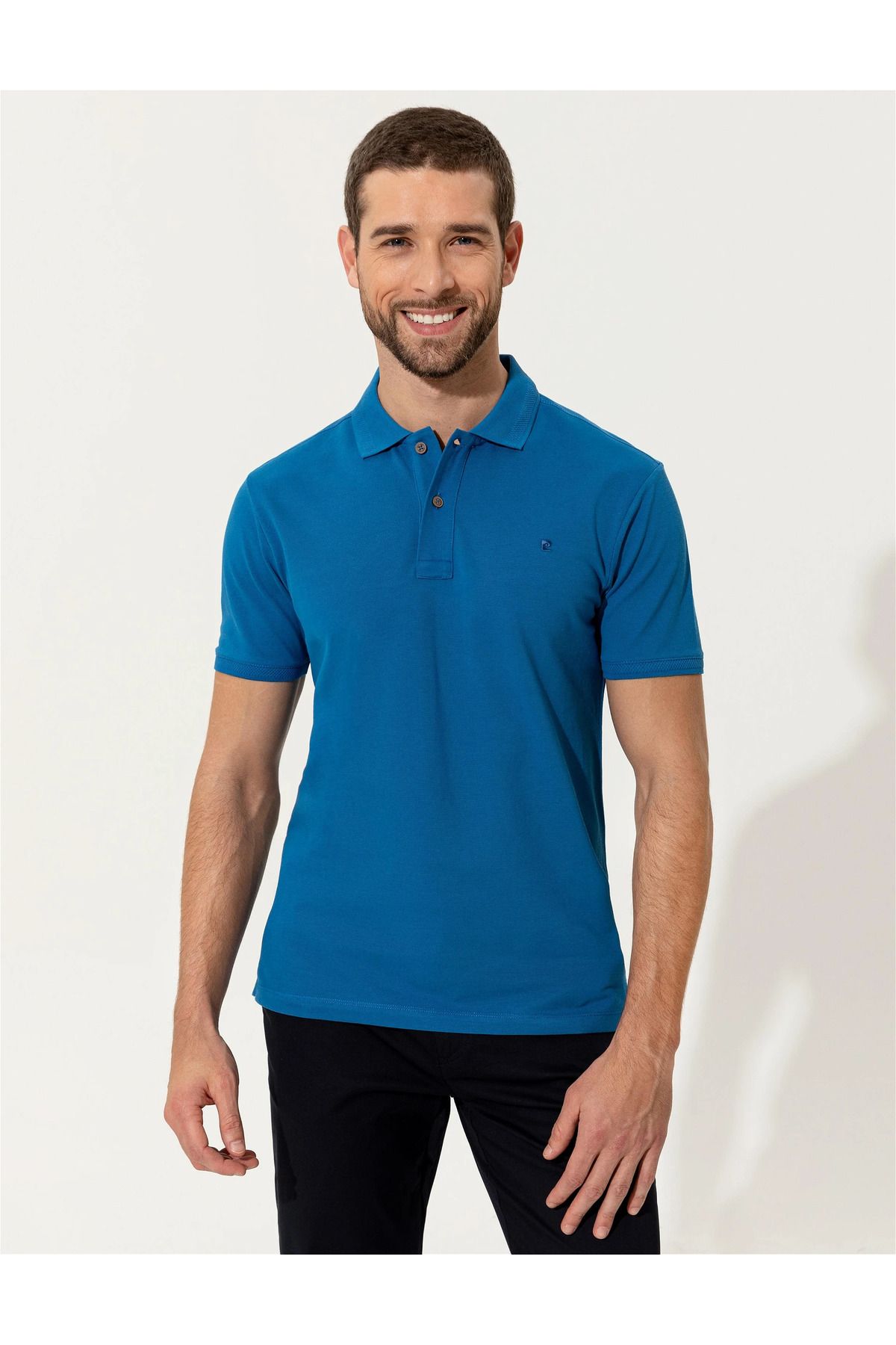 تی شرت یقه پولو آبی مردانه باریک G021SZ011.000.1370048.VR106 Pierre Cardin
