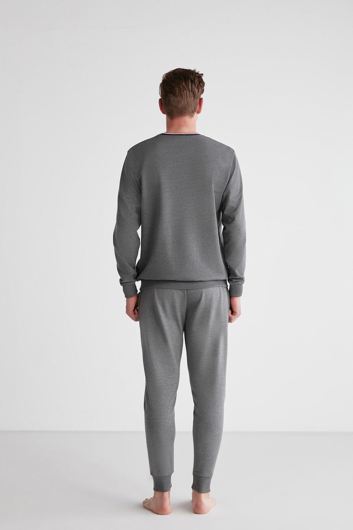 ست پیژامه خاکستری مردانه لباس خواب آستین بلند آنتراسیت ملانژ C1T8N7O03 U.S. Polo Assn.