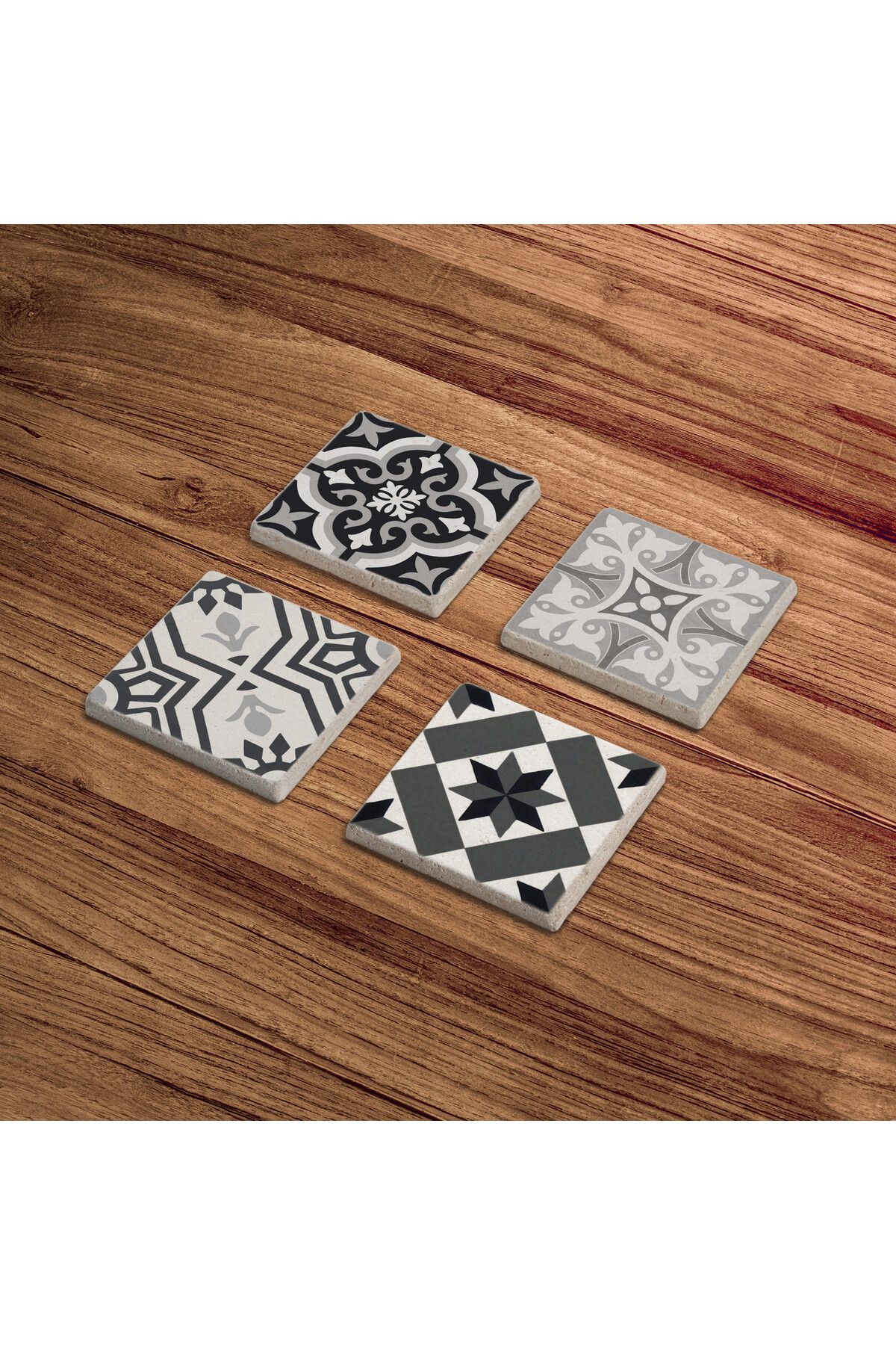 Baumatelier-Gray Tile Pattern Natural Stone Travertine Coasters Set of 4 3