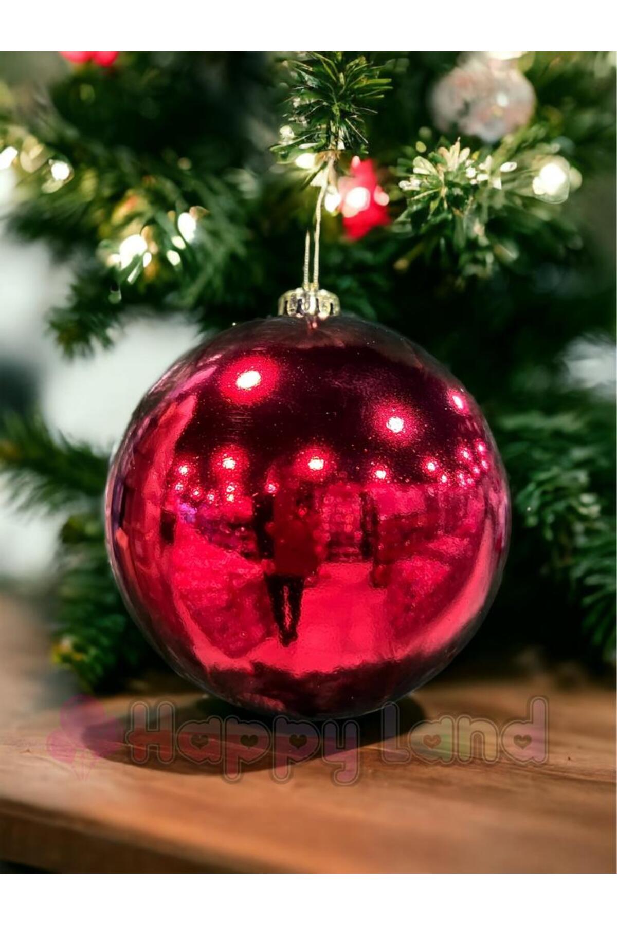 Happyland Yılbaşı Çam Ağacı Süsü Büyük Boy Yılbaşı Topu Kırmızı Renk Parlak 15 Cm Yeni Yıl Süsü