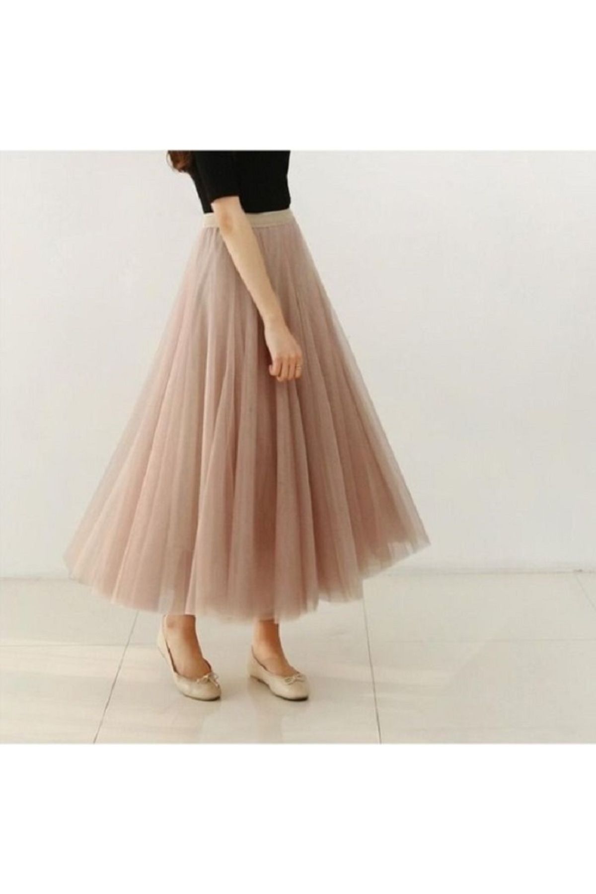 NSMLİFE-Moda Toamna Iarna Trei Straturi 75 Cm Lungime Fusta Tan Puffy 1