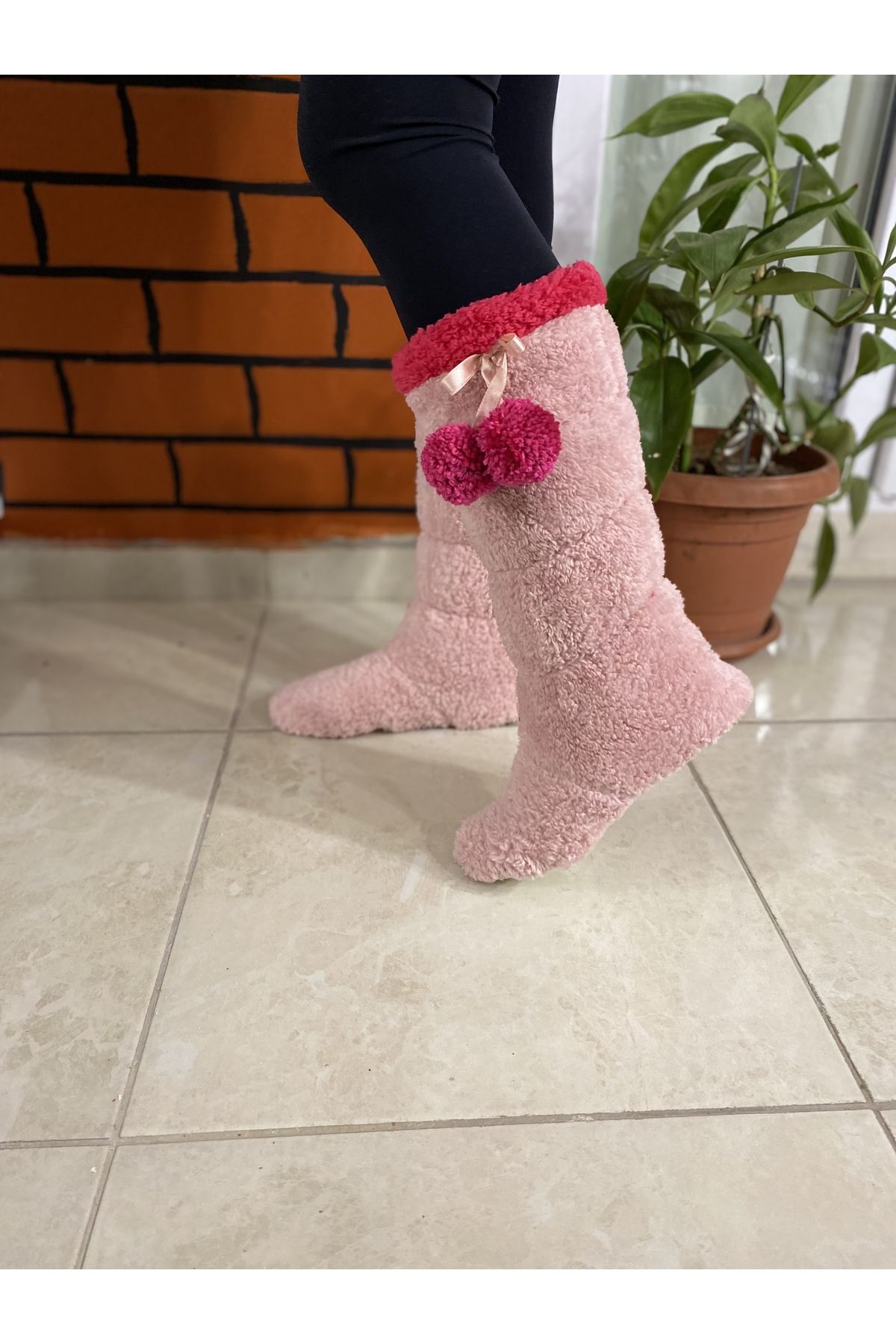 Pink Fluffy Slipper Socks