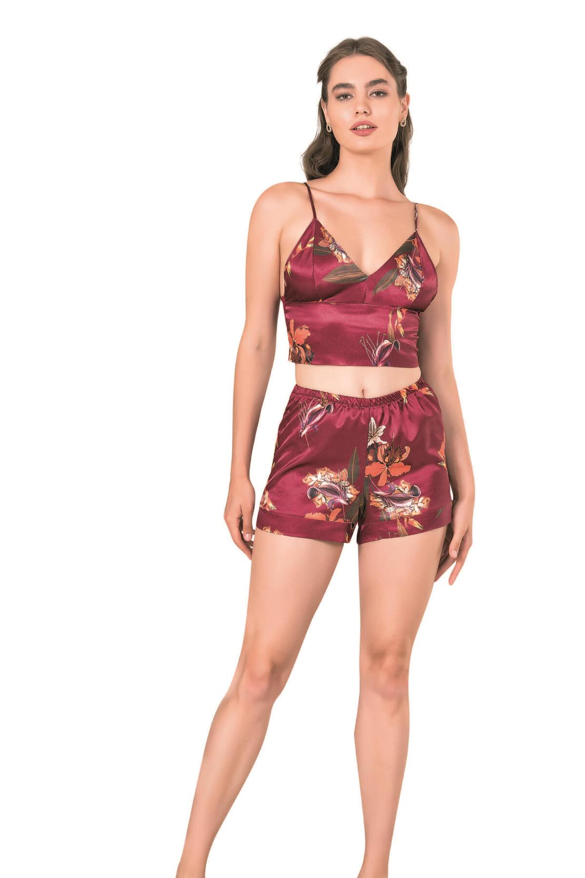 Genel Markalar 331  Empirme Crop Şort Takım BORDO - S