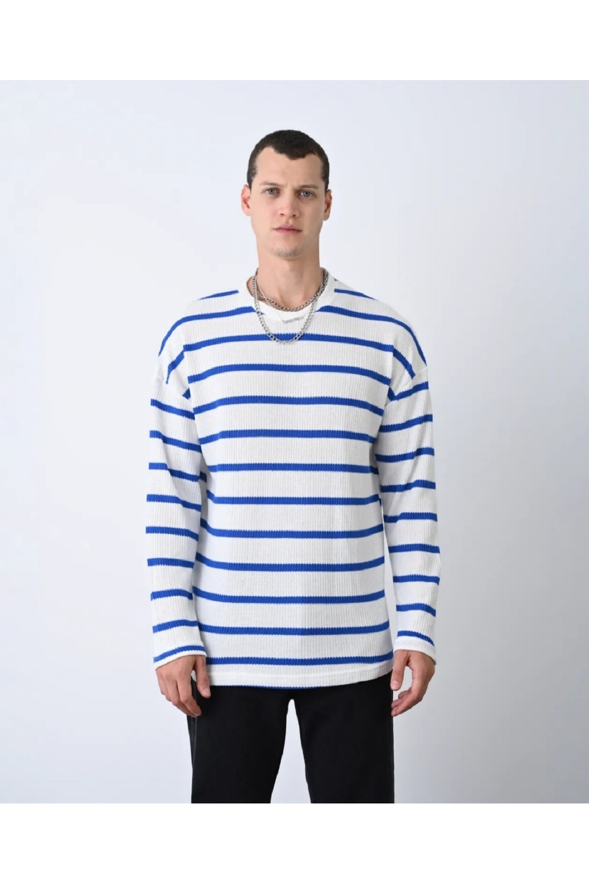 بافت و پلیور مردانه آبی marrakech | 1959MRKS اورجینال - تصویر 5