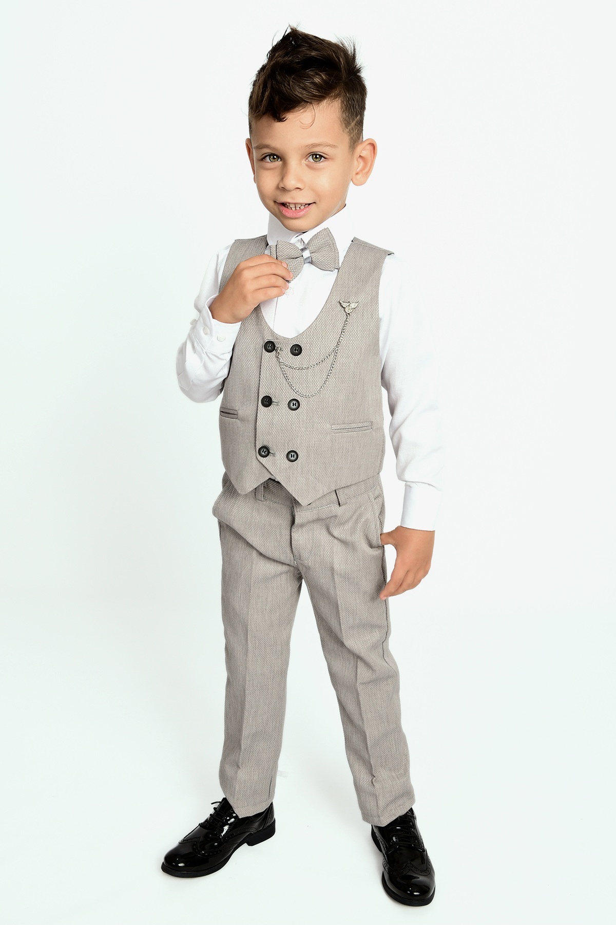 Boys Chain Tuxedo Suit Vest Bow Tie