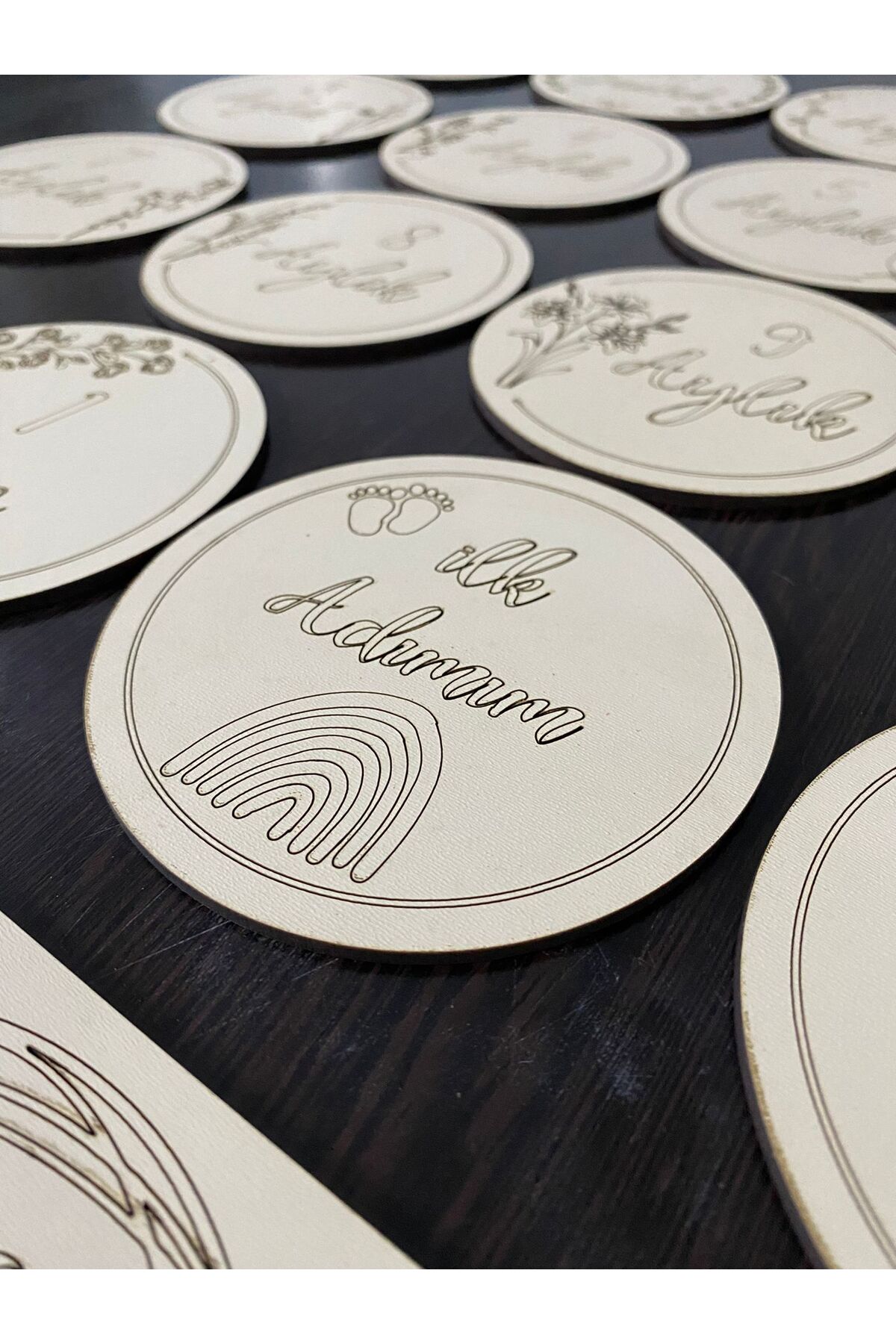 Olur o zaman 18 Adet Aylık Ahşap Bebek Anı Kartı Seti Bebek Aylık Fotoğraf Kartları Bebek Hediyelik Hatıra Kartı fotoğrafı 2 (önizleme)