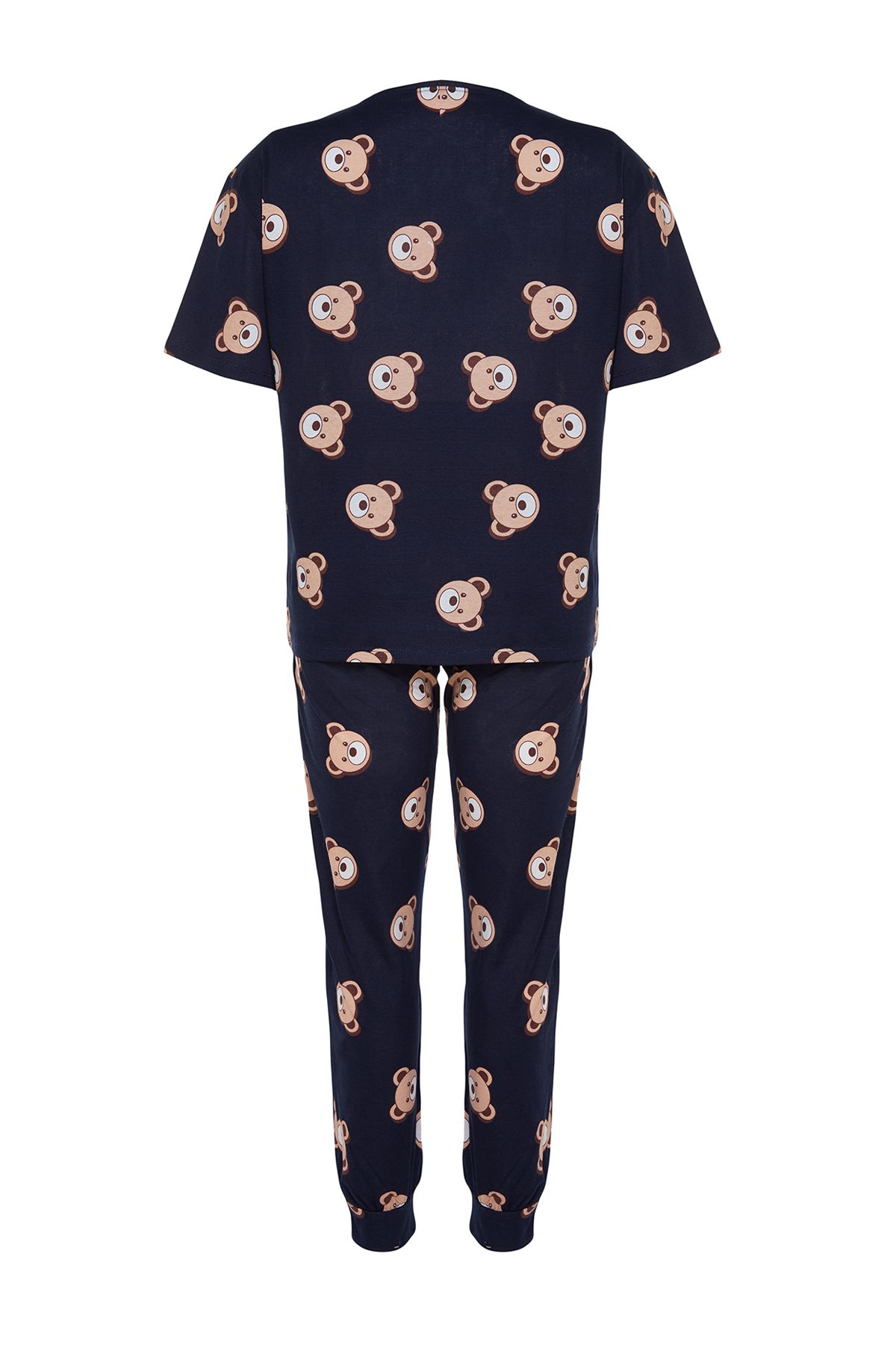 Trendyol Curve-Marineblaues Pyjama-Set aus Strick mit Teddybär-Muster TBBAW23AI00039 8