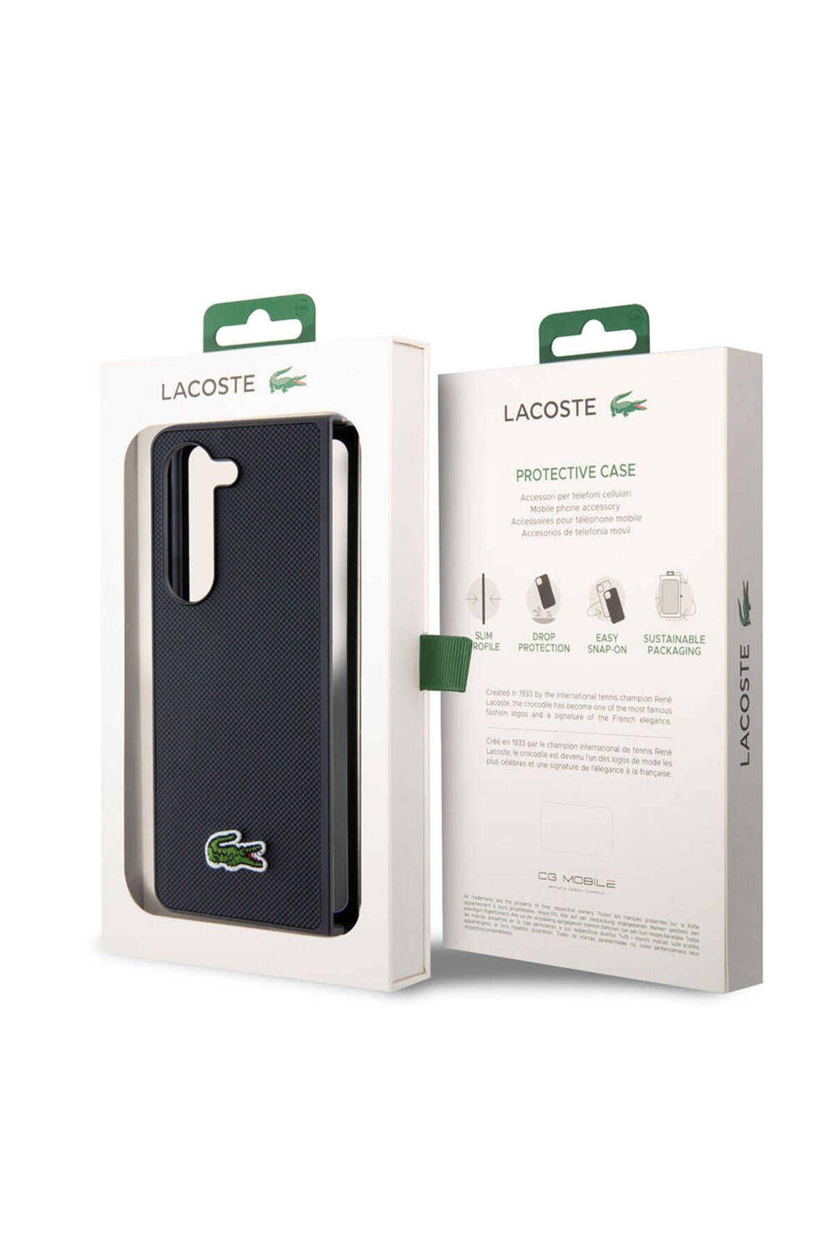 کاور و قاب چند رنگ Galaxy Z Fold 5 مورد سازگار با الگوی PIKE سطح سرمه‌ای آبی آرم تمساح نمادین Lacoste