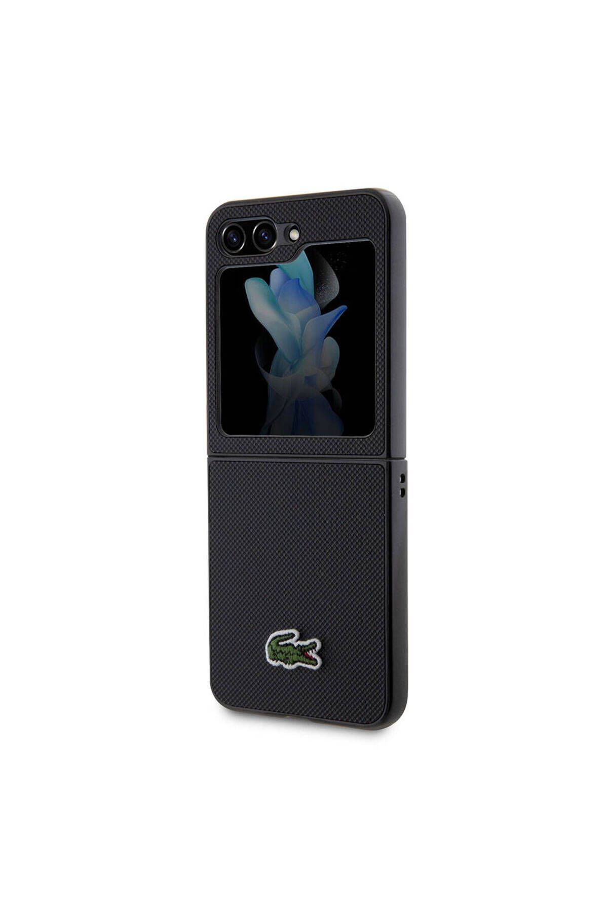 کاور و قاب چند رنگ Galaxy Z Flip 5 مورد سازگار دارای مجوز PU PIKE الگوی سطح نمادین آرم سیاه سفید Lacoste