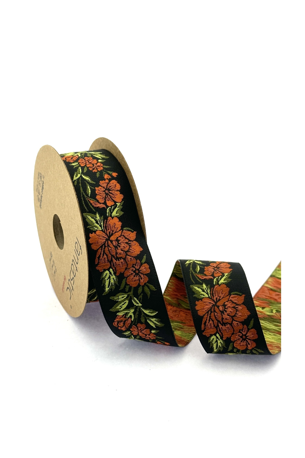 FLORAL PATTERNED WOVEN BORDER RIBBON (35mm WIDTH - 10mt LENGTH)
