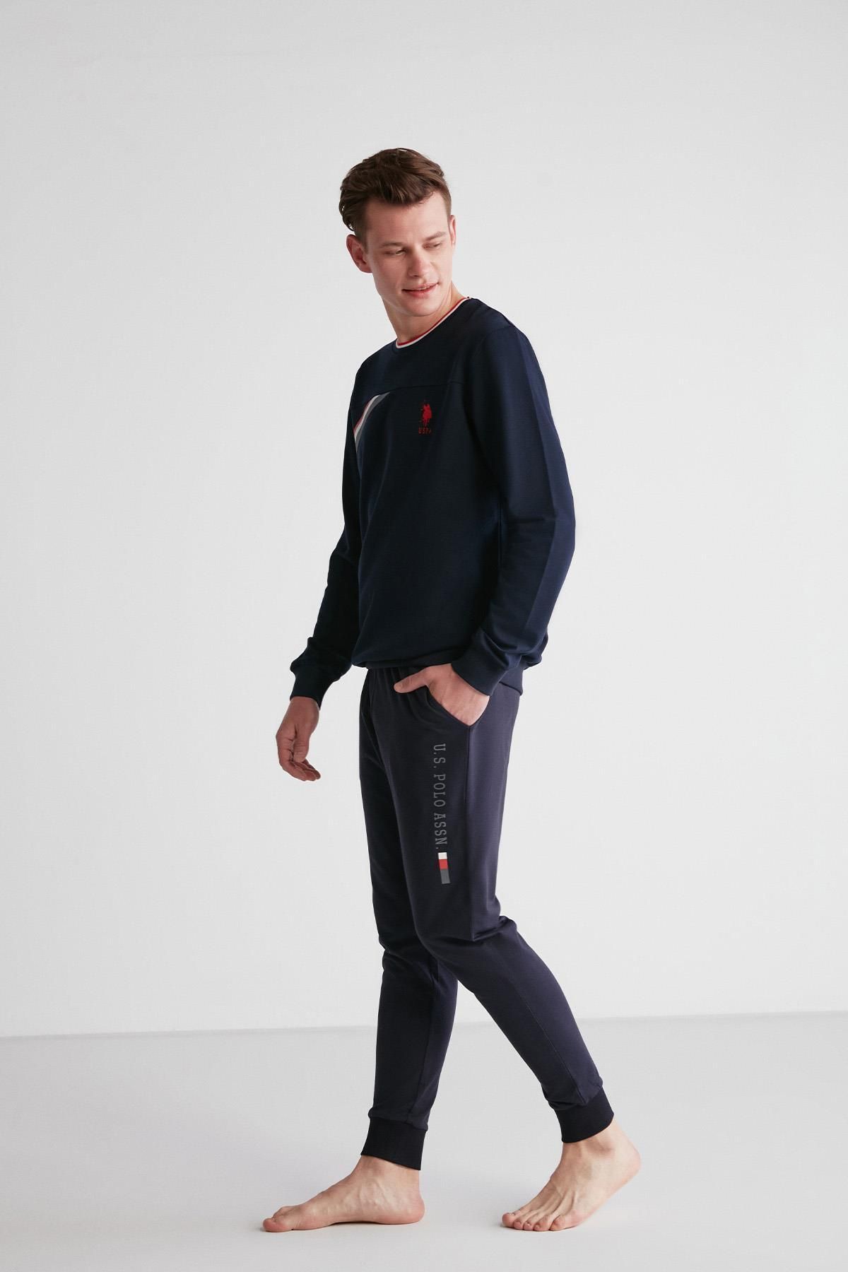 ست پیژامه آبی مردانه لباس خواب آستین بلند سرمه ای C1T8N7O03 U.S. Polo Assn.