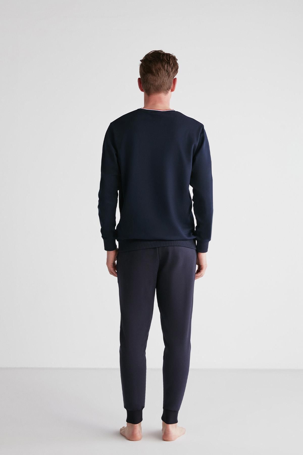 ست پیژامه آبی مردانه لباس خواب آستین بلند سرمه ای C1T8N7O03 U.S. Polo Assn.