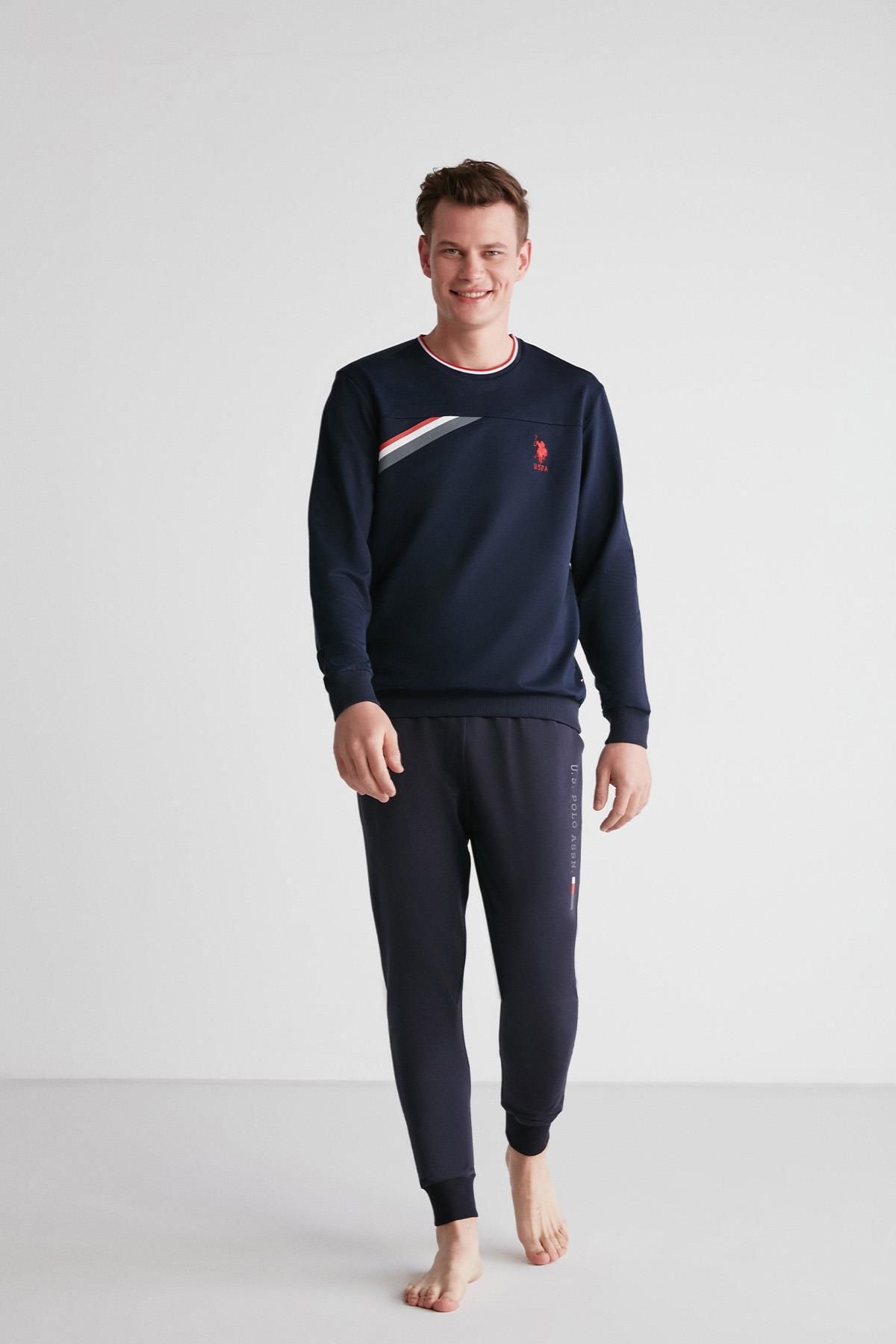 ست پیژامه آبی مردانه لباس خواب آستین بلند سرمه ای C1T8N7O03 U.S. Polo Assn.