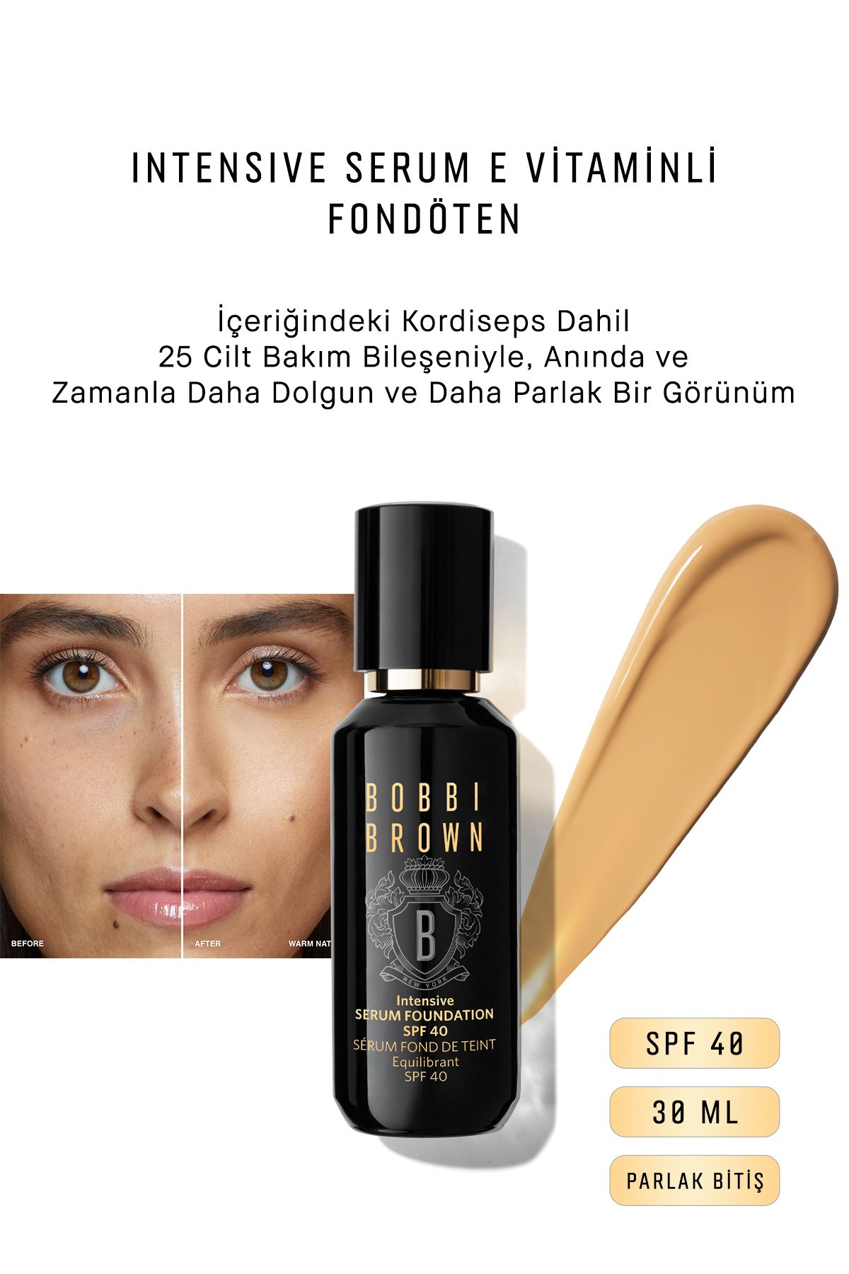 Bobbi Brown Интенсивная сыворотка с витамином Е Foundation Spf 40 Shiny Finish 30 мл — Warm Natural (W-056) 716170229201 93890